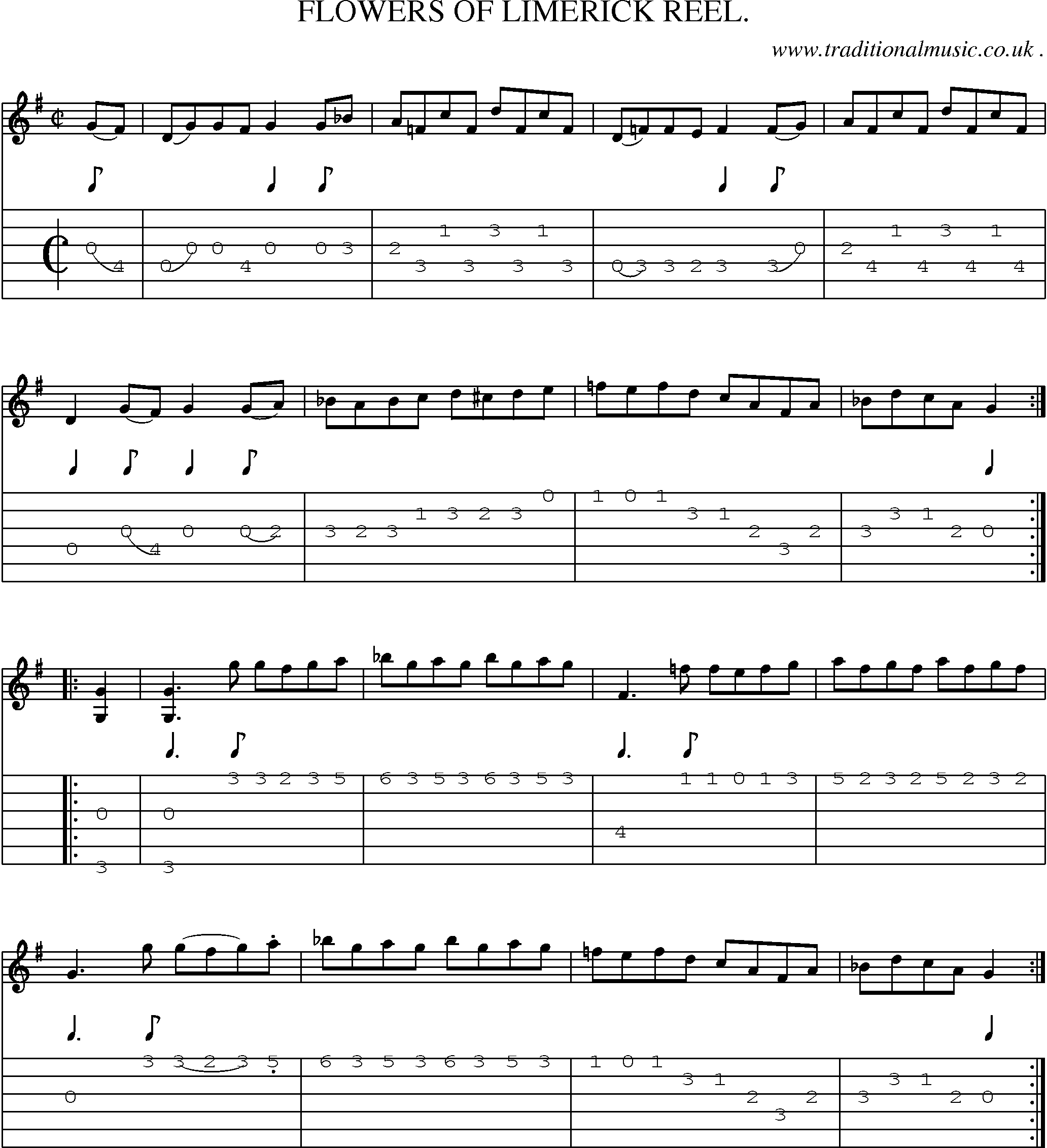 Sheet-Music and Guitar Tabs for Flowers Of Limerick Reel