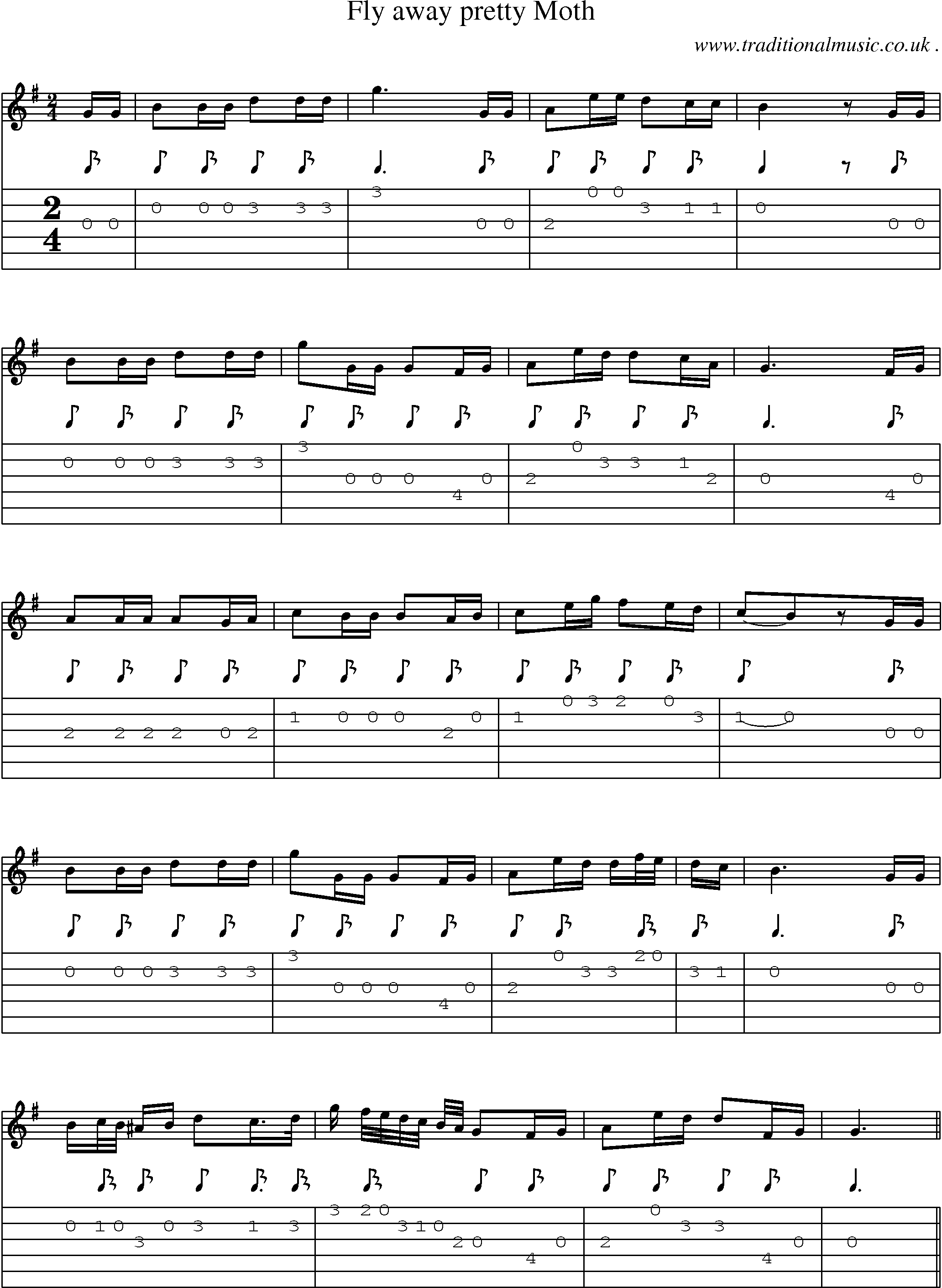Sheet-Music and Guitar Tabs for Fly Away Pretty Moth