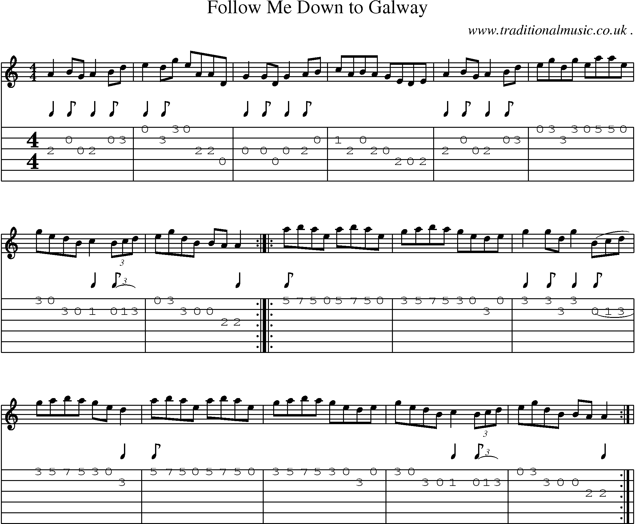 Sheet-Music and Guitar Tabs for Follow Me Down To Galway