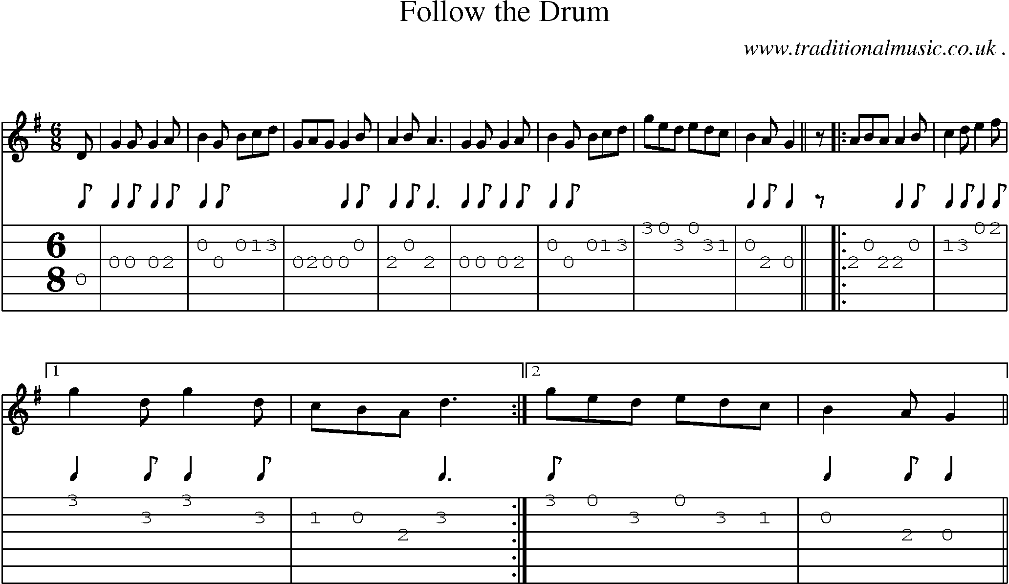 Sheet-Music and Guitar Tabs for Follow The Drum