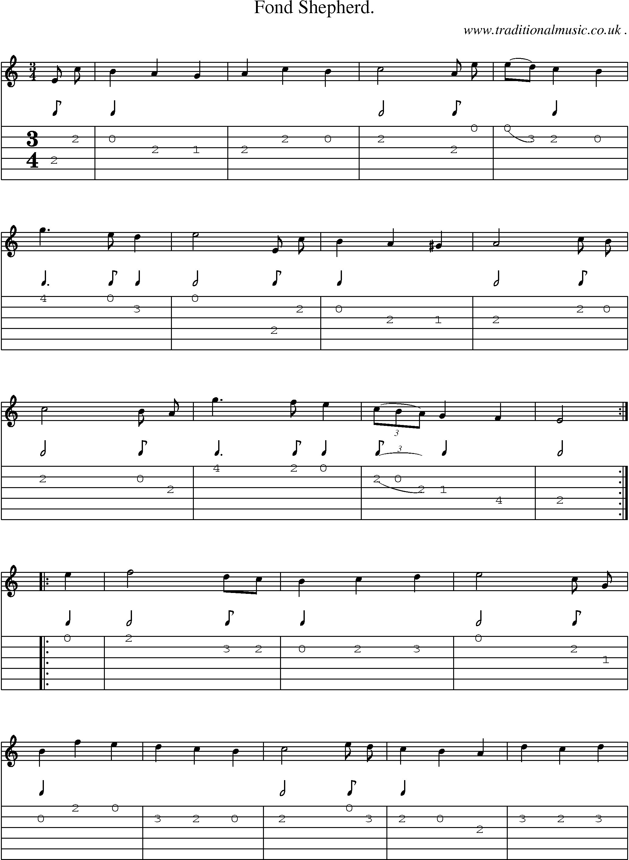 Sheet-Music and Guitar Tabs for Fond Shepherd