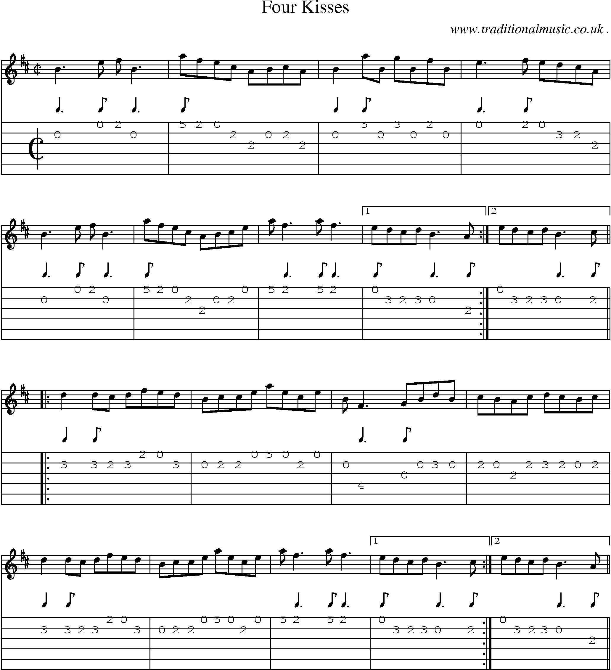 Sheet-Music and Guitar Tabs for Four Kisses