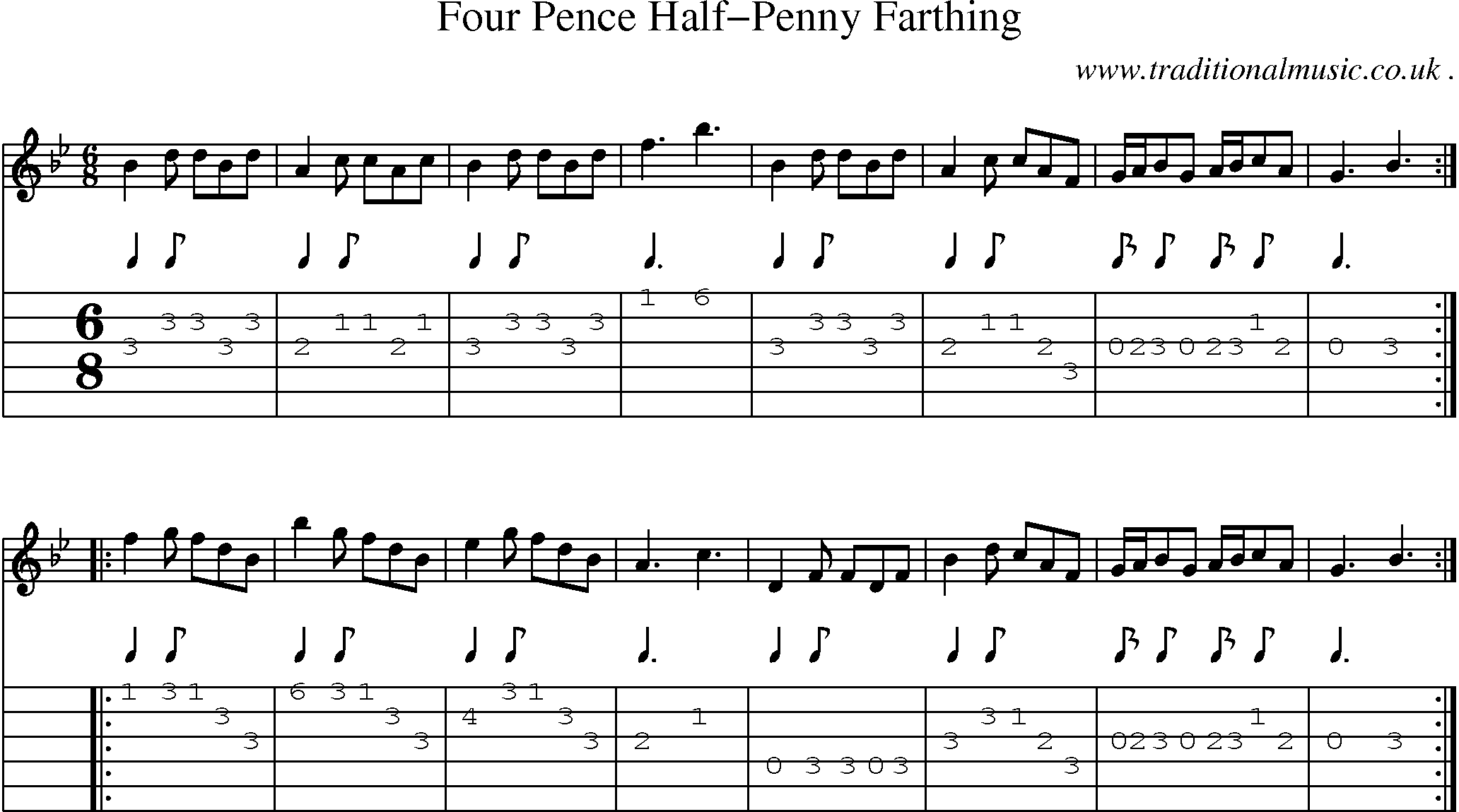 Sheet-Music and Guitar Tabs for Four Pence Half-penny Farthing