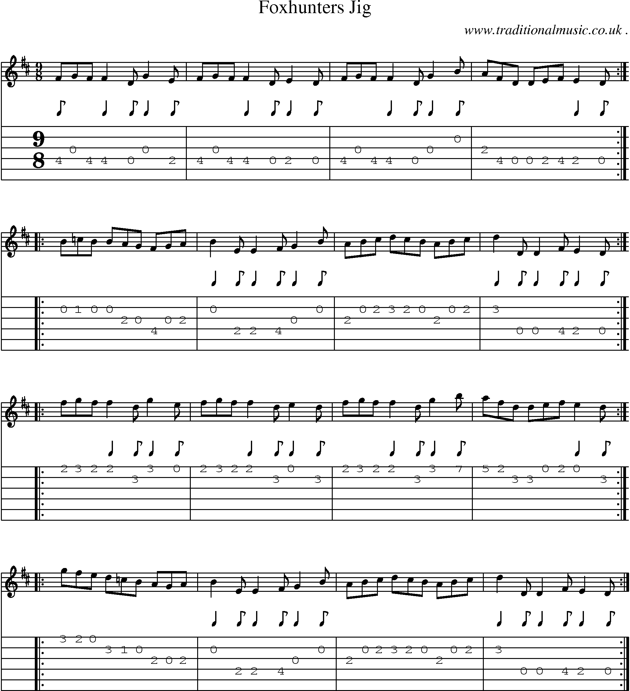 Sheet-Music and Guitar Tabs for Foxhunters Jig