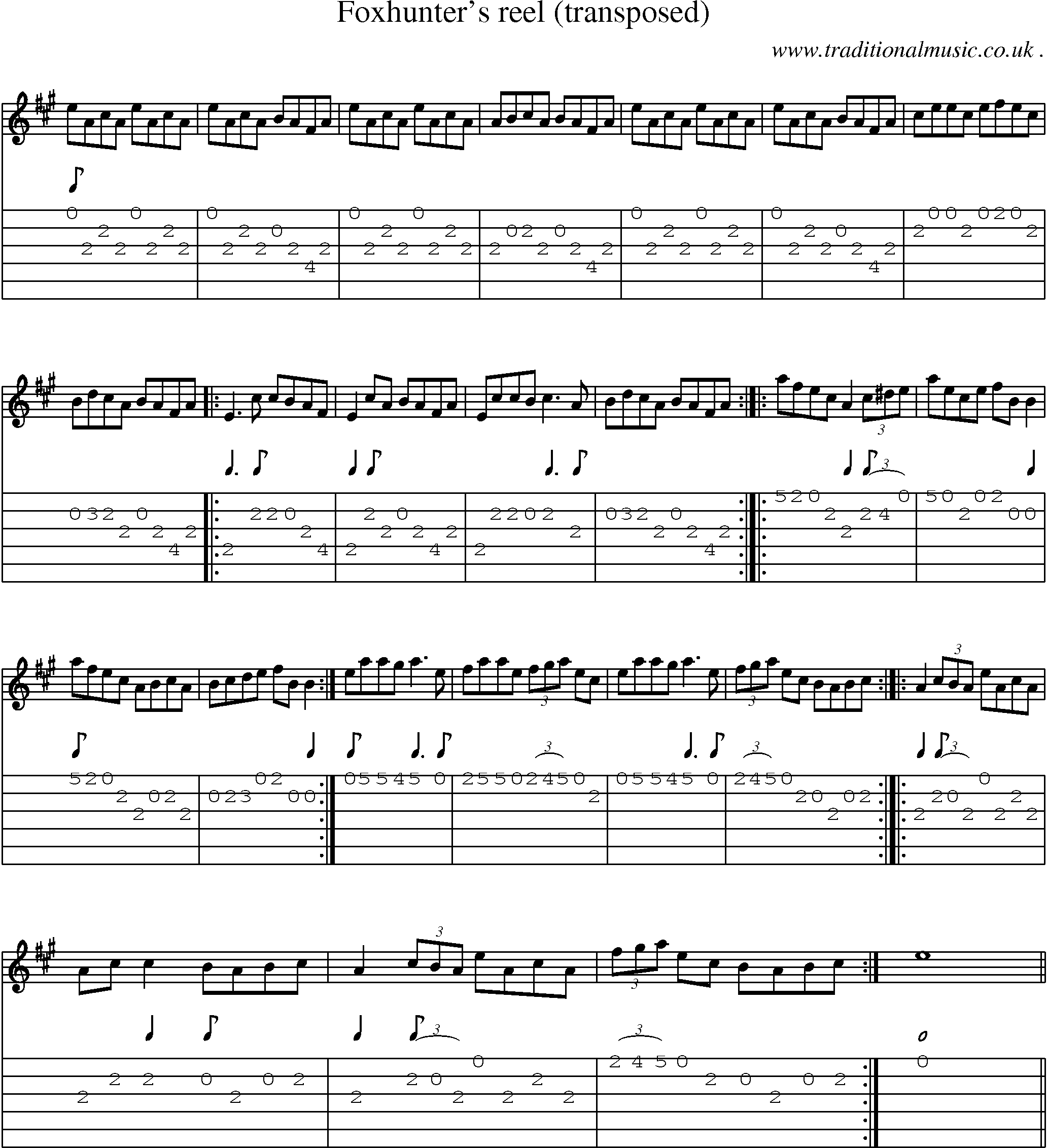 Sheet-Music and Guitar Tabs for Foxhunters Reel (transposed)