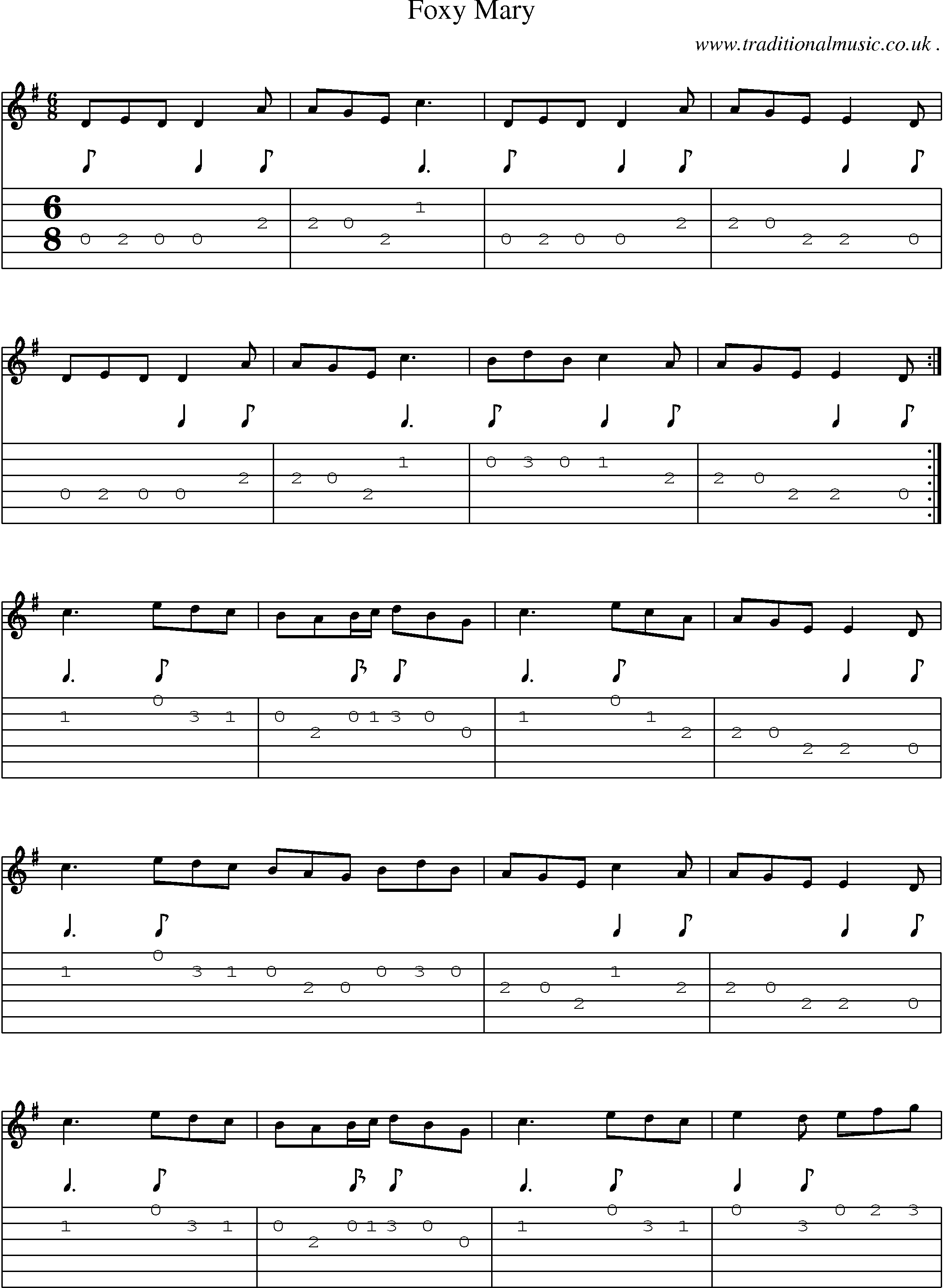 Sheet-Music and Guitar Tabs for Foxy Mary