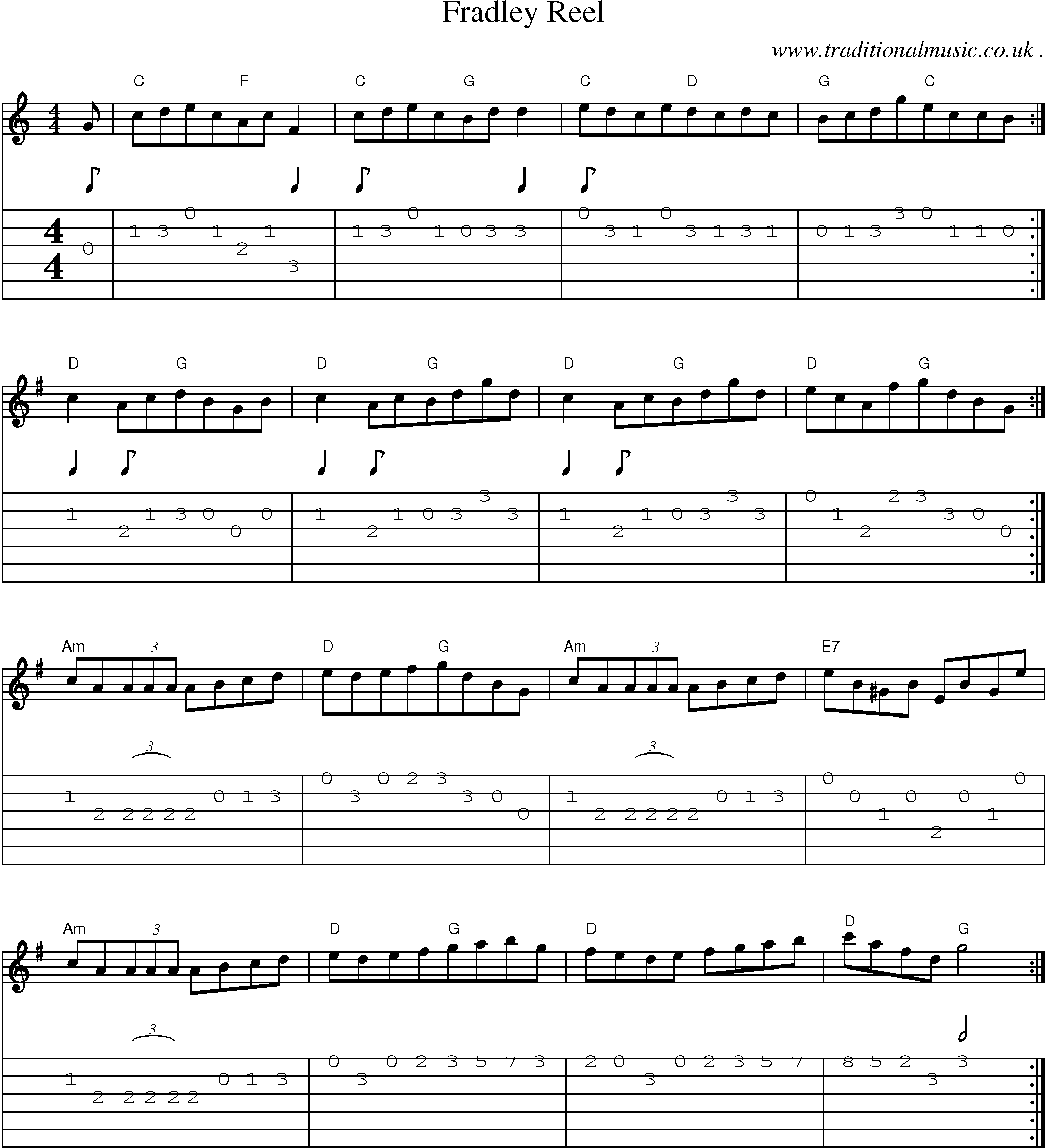 Sheet-Music and Guitar Tabs for Fradley Reel