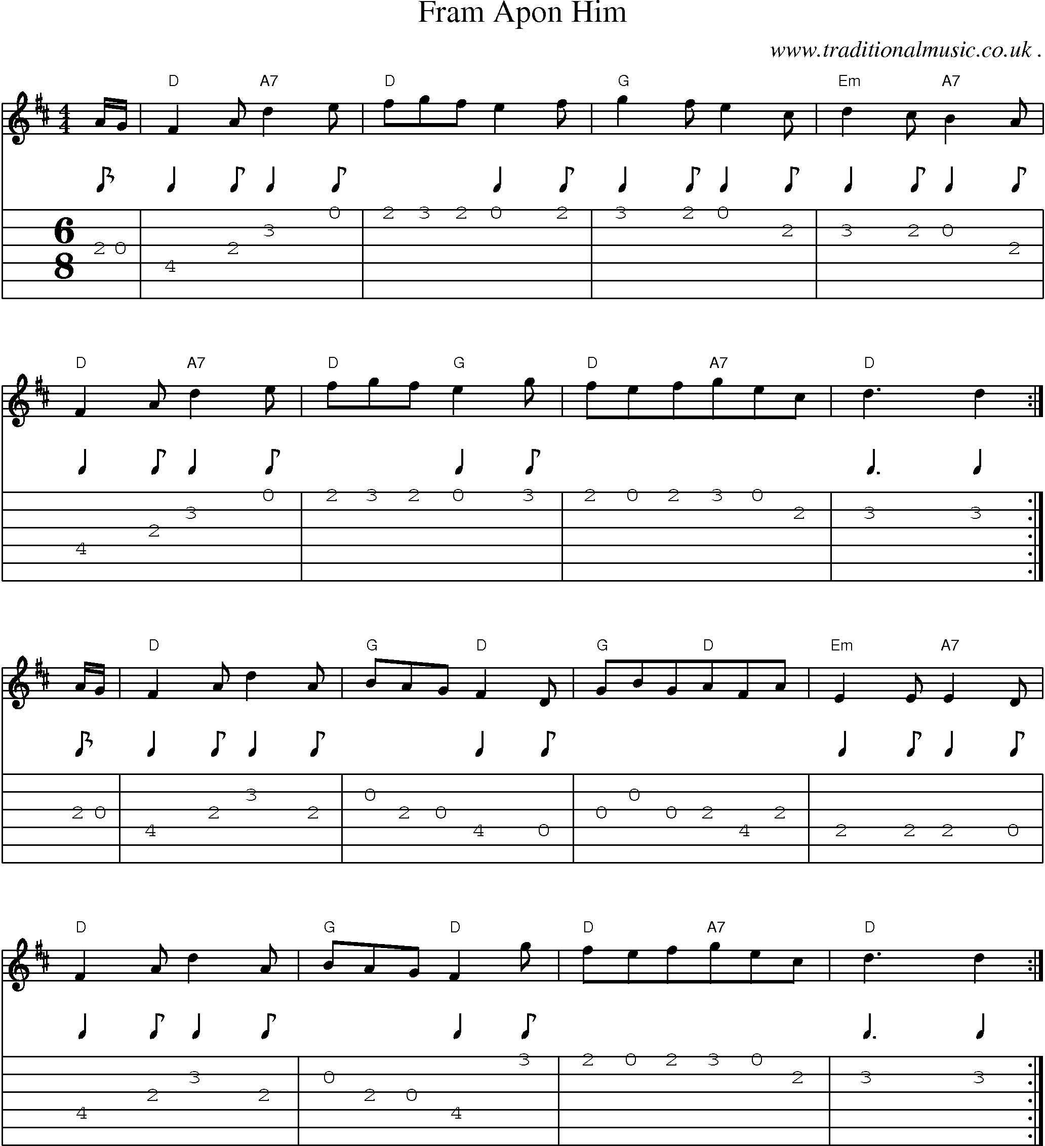 Sheet-Music and Guitar Tabs for Fram Apon Him