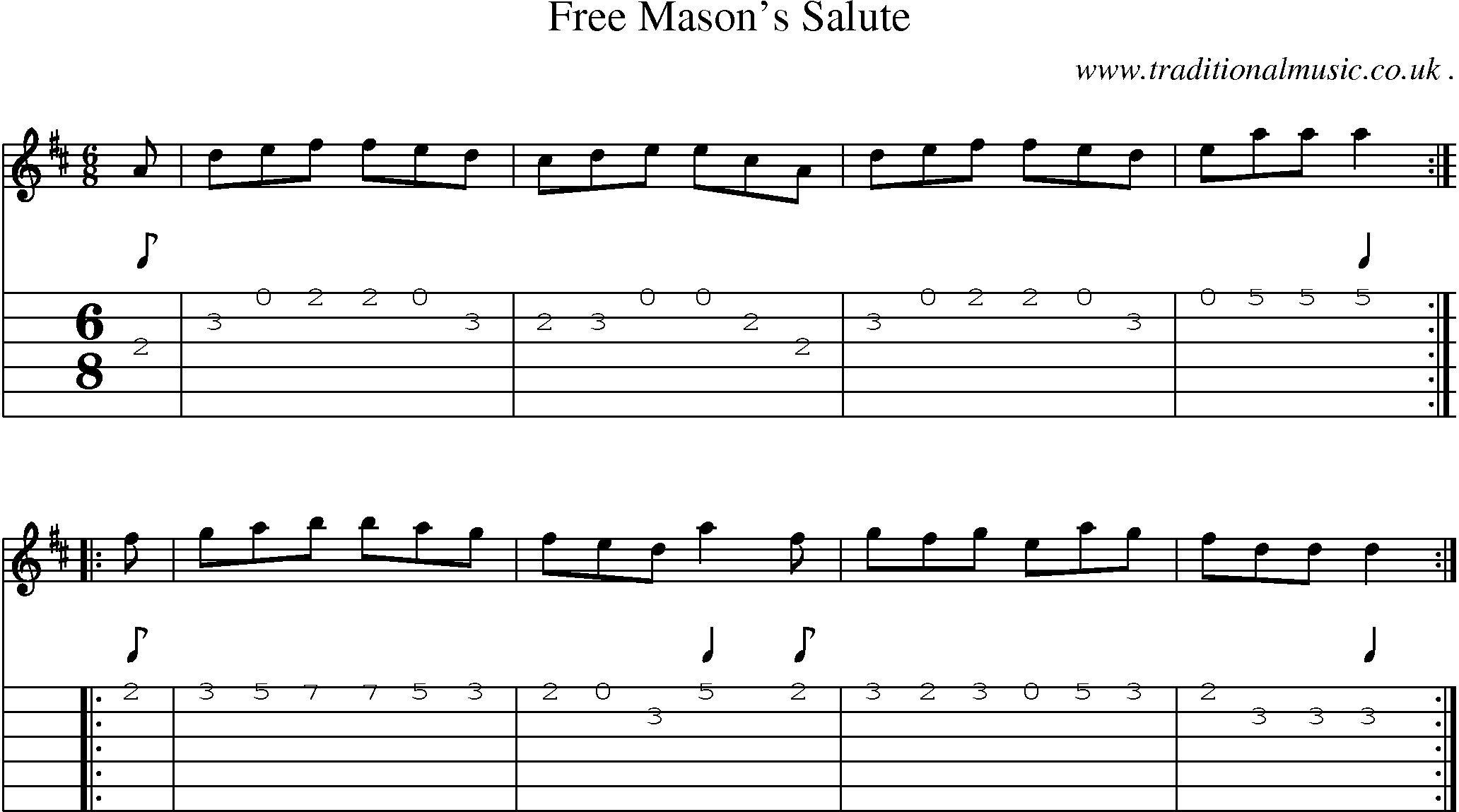 Sheet-Music and Guitar Tabs for Free Masons Salute