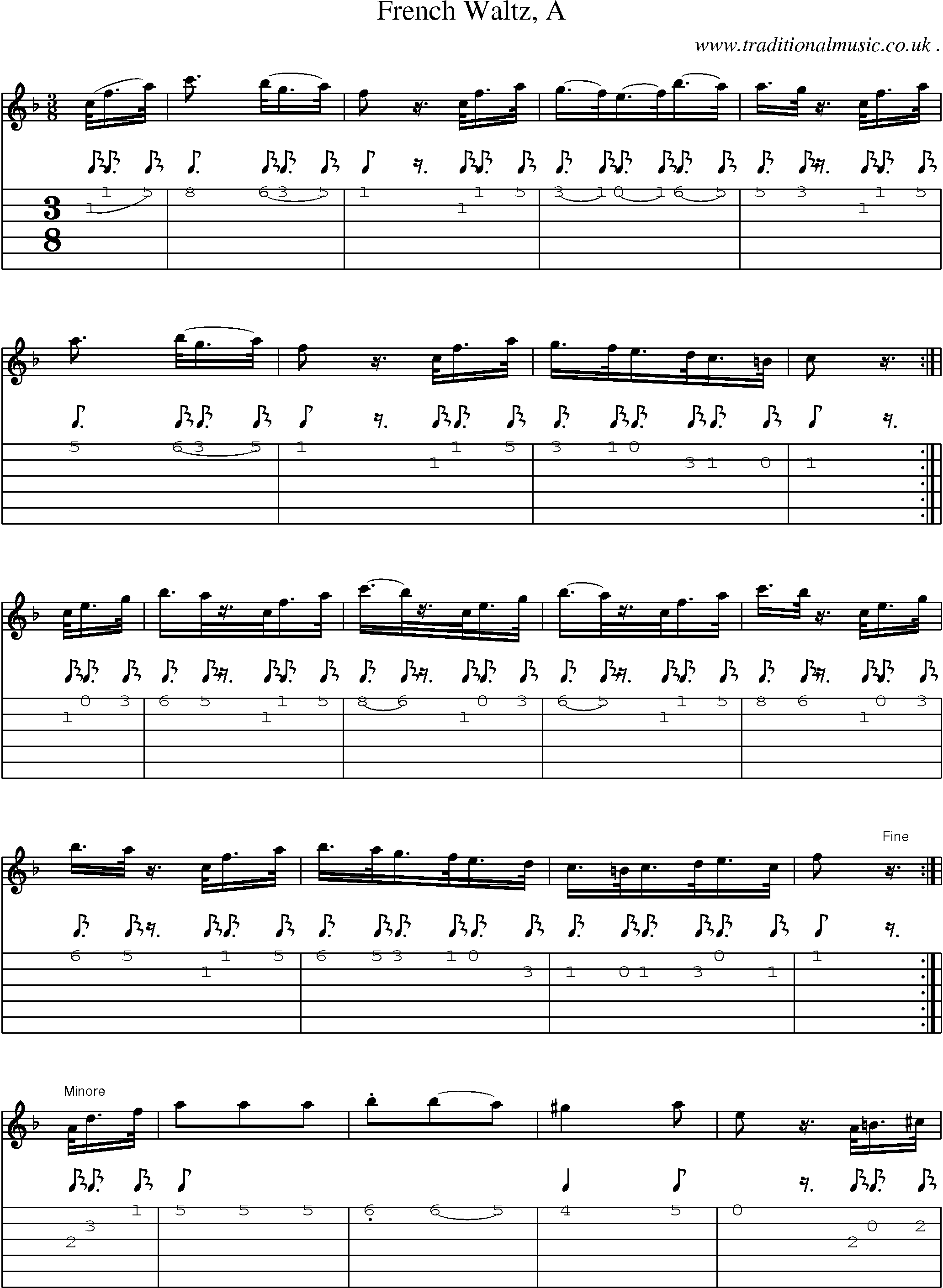 Sheet-Music and Guitar Tabs for French Waltz A