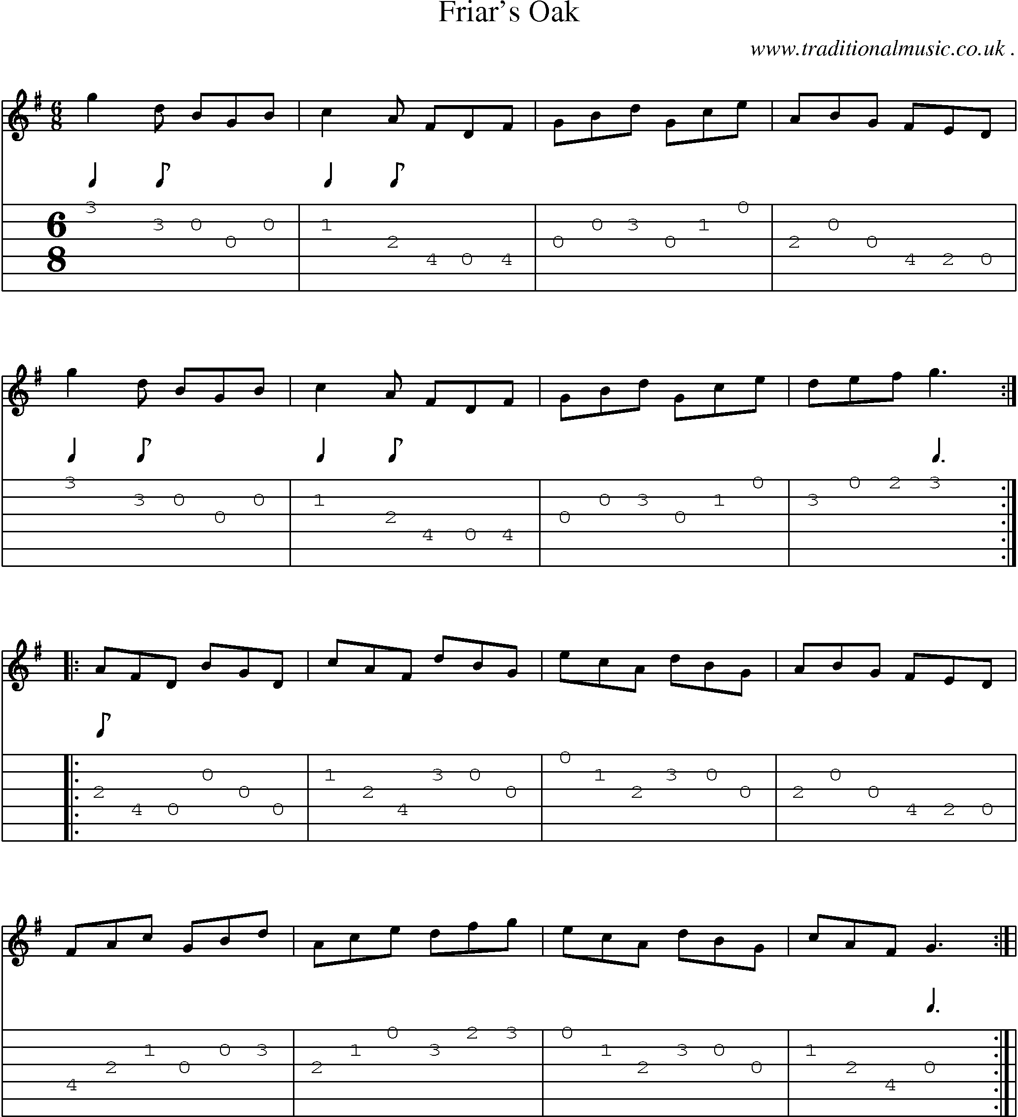 Sheet-Music and Guitar Tabs for Friars Oak