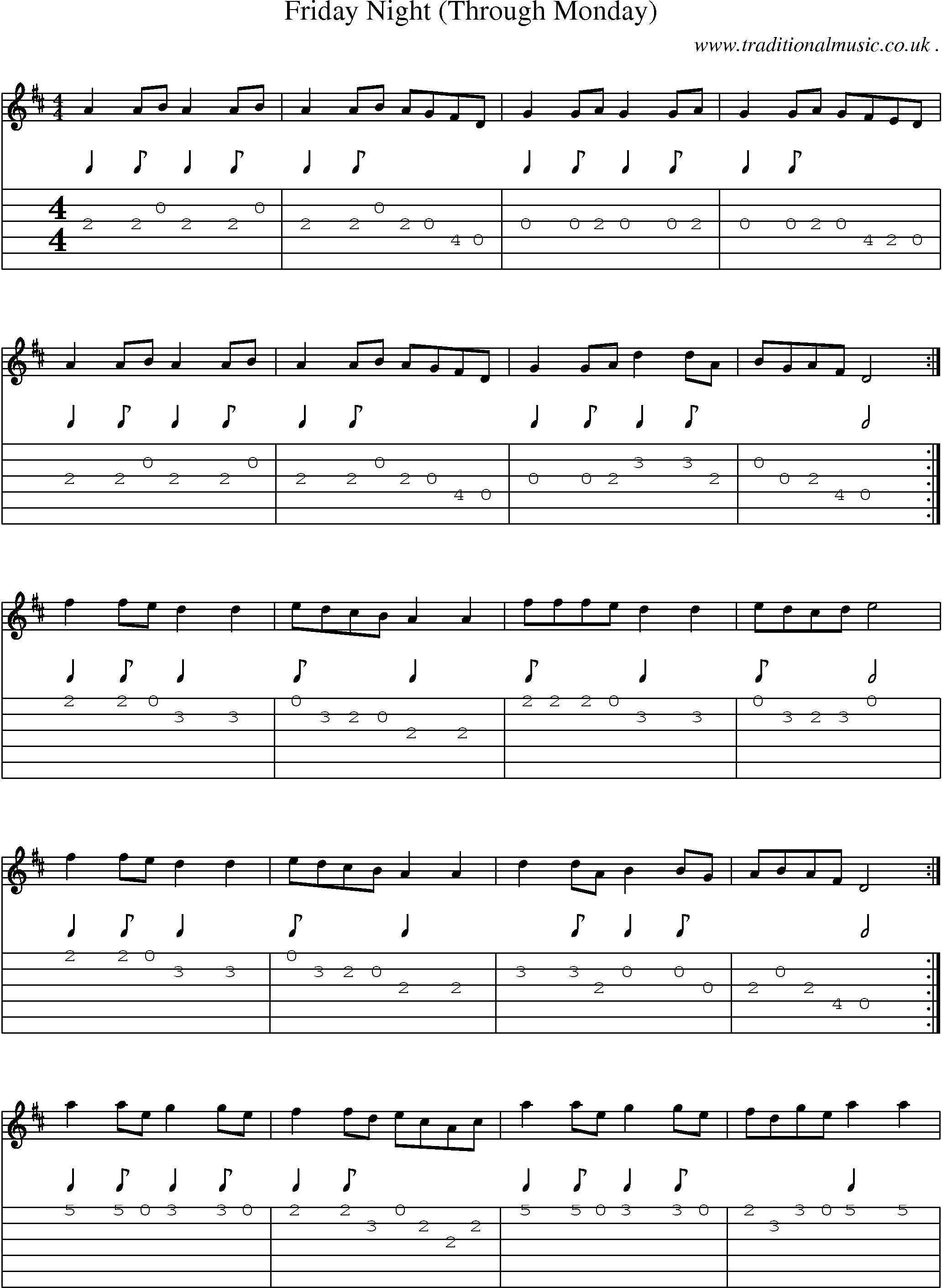 Sheet-Music and Guitar Tabs for Friday Night (through Monday)
