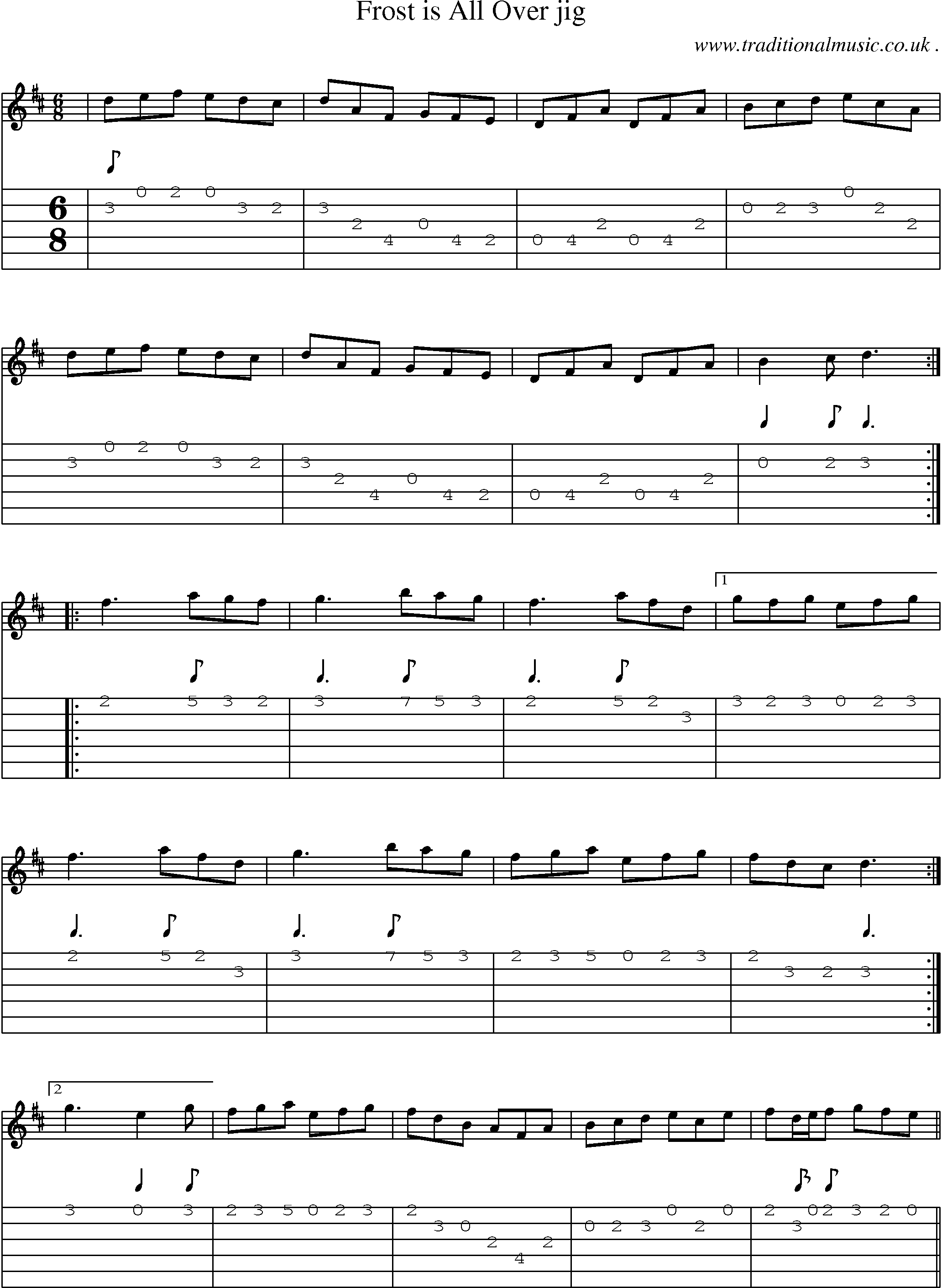 Sheet-Music and Guitar Tabs for Frost Is All Over Jig