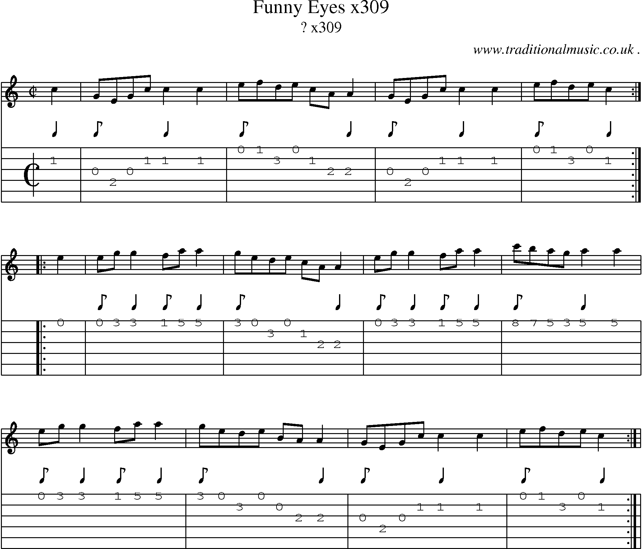Sheet-Music and Guitar Tabs for Funny Eyes X309
