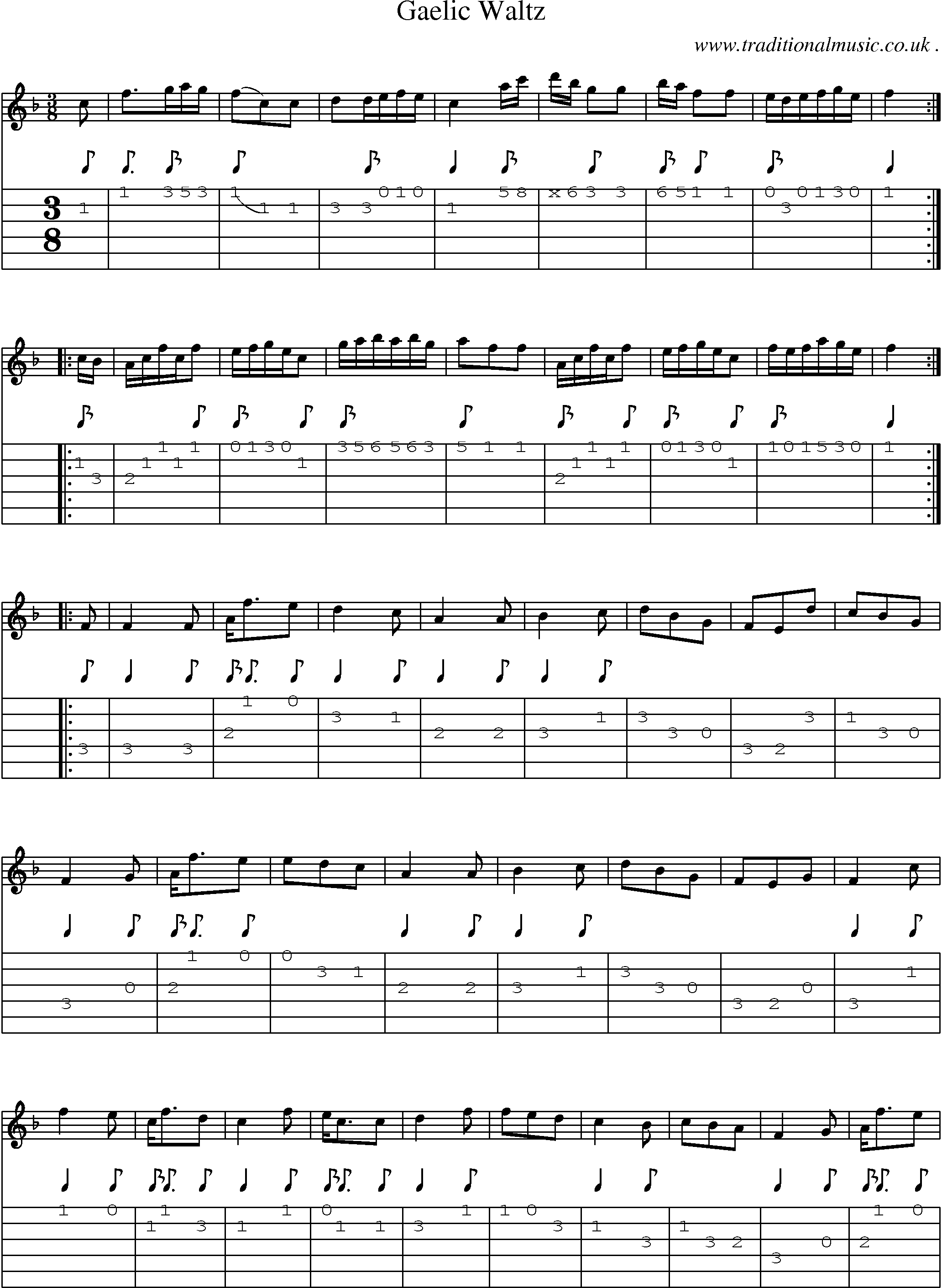 Sheet-Music and Guitar Tabs for Gaelic Waltz