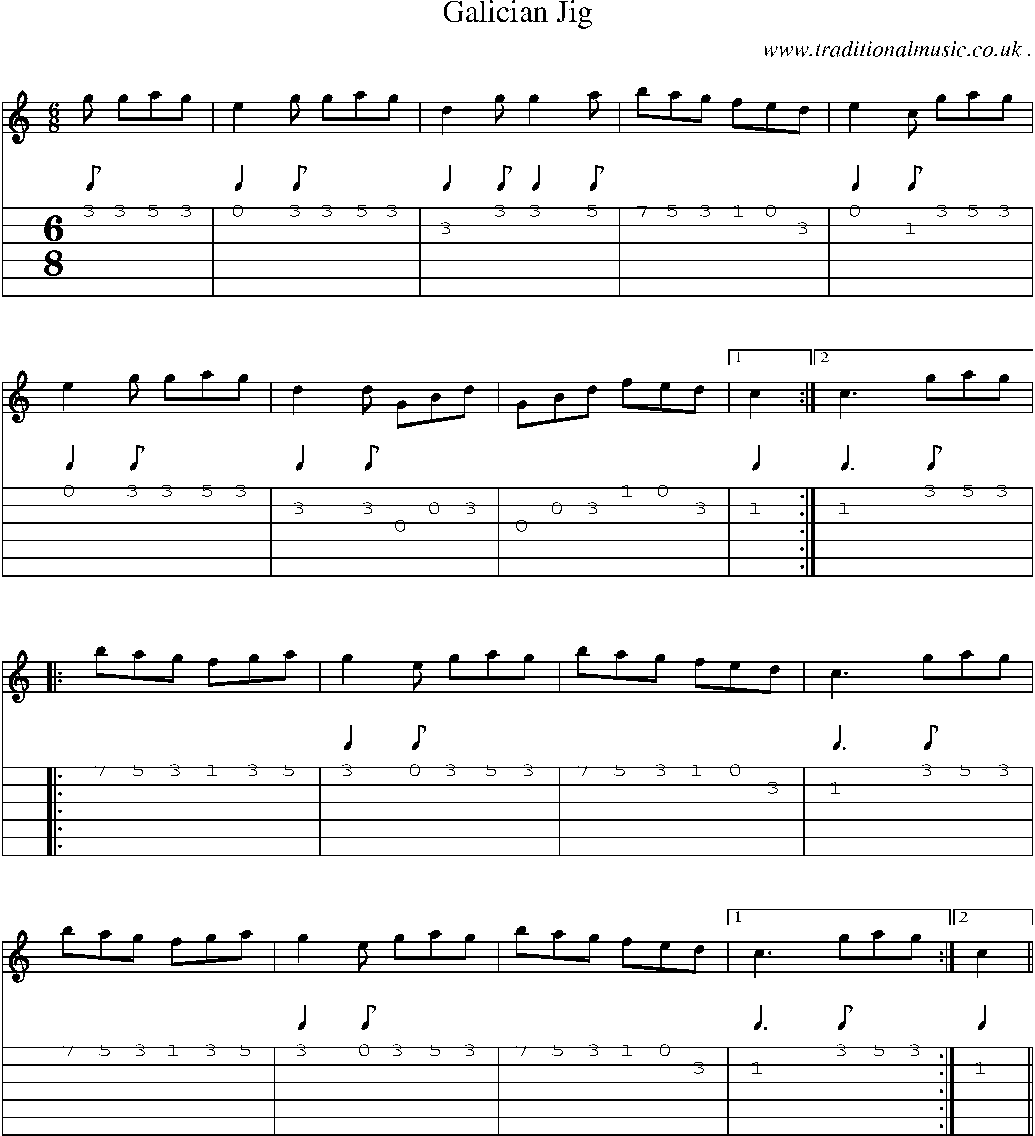 Sheet-Music and Guitar Tabs for Galician Jig