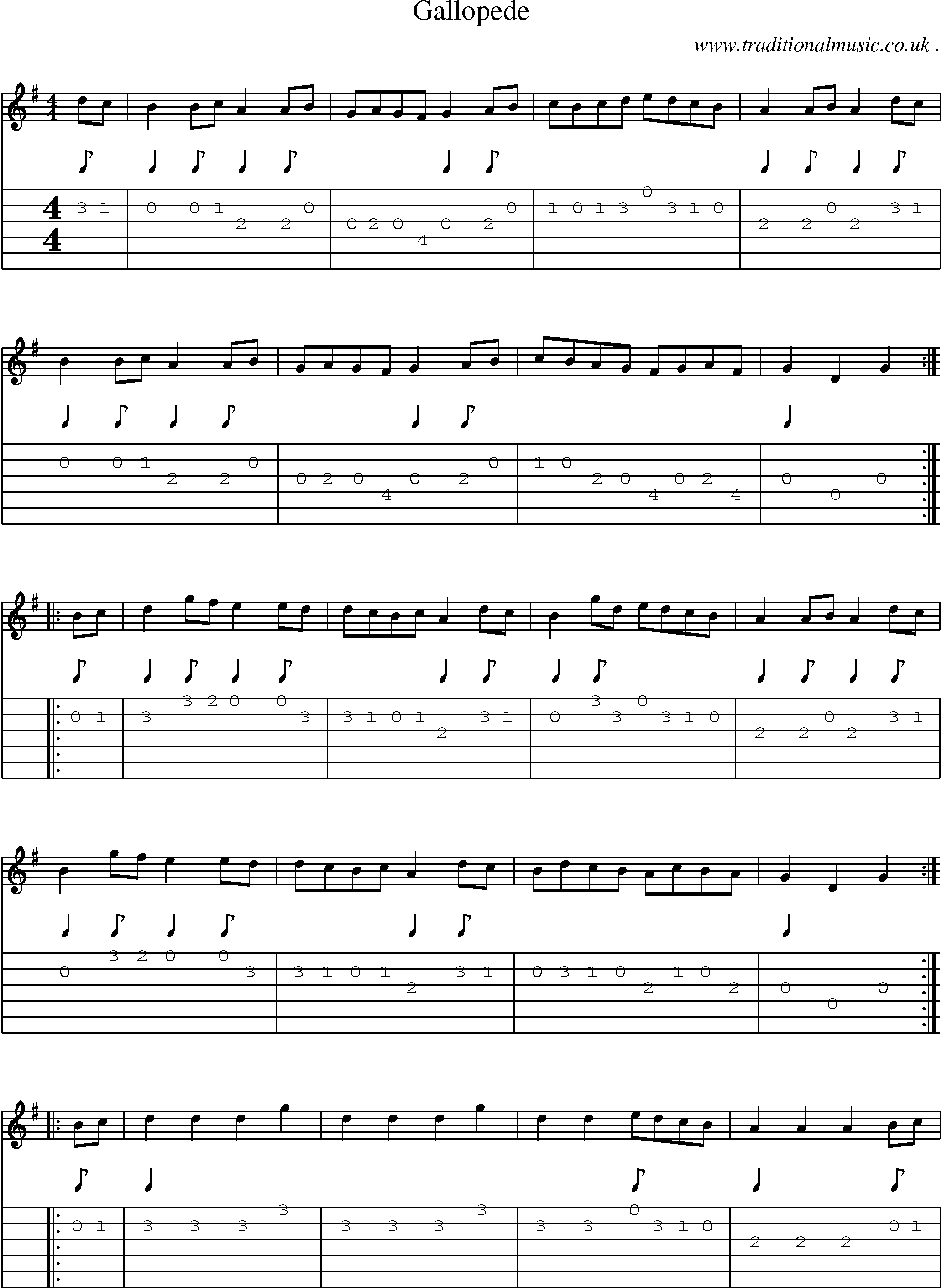 Sheet-Music and Guitar Tabs for Gallopede