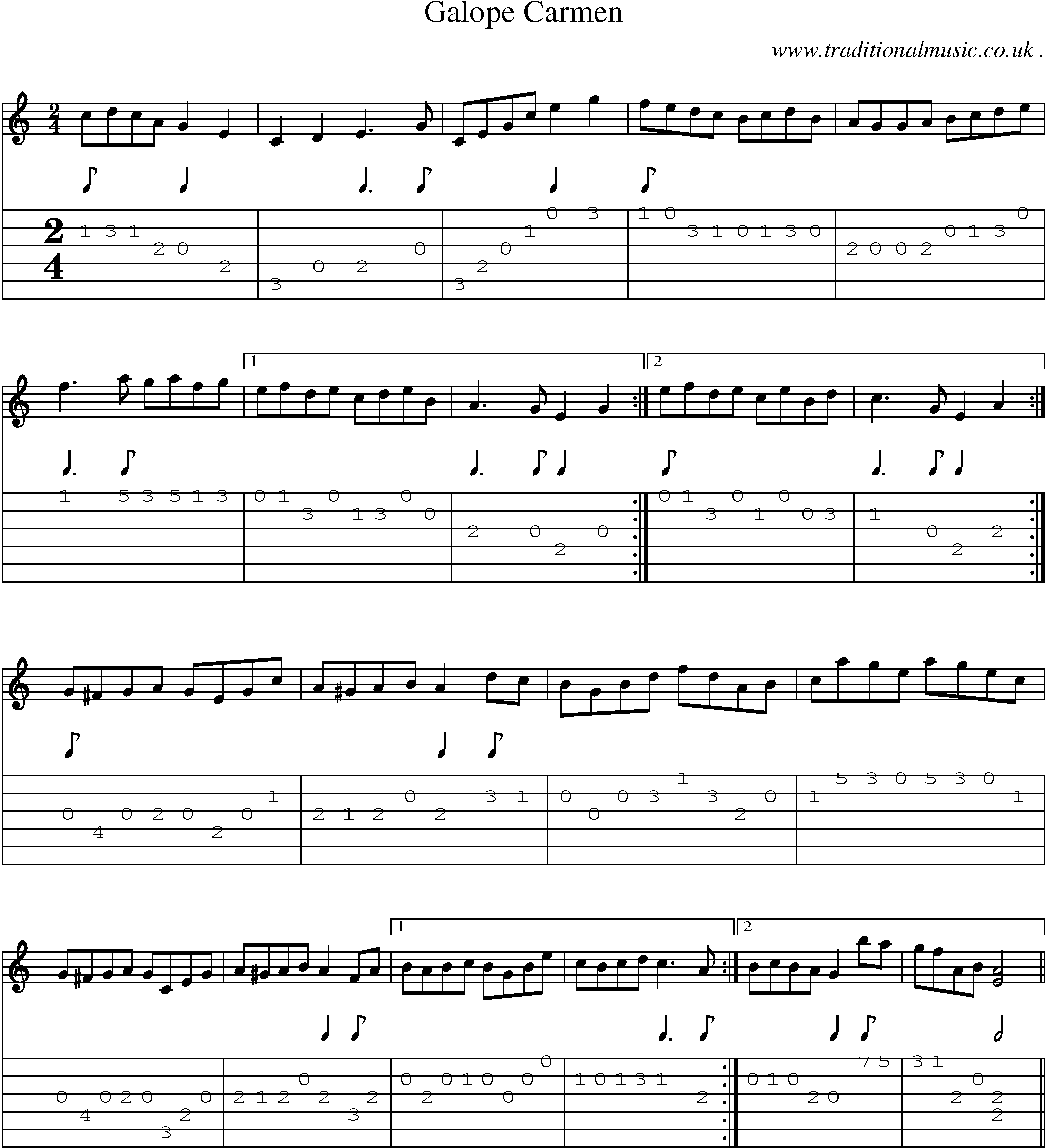 Sheet-Music and Guitar Tabs for Galope Carmen