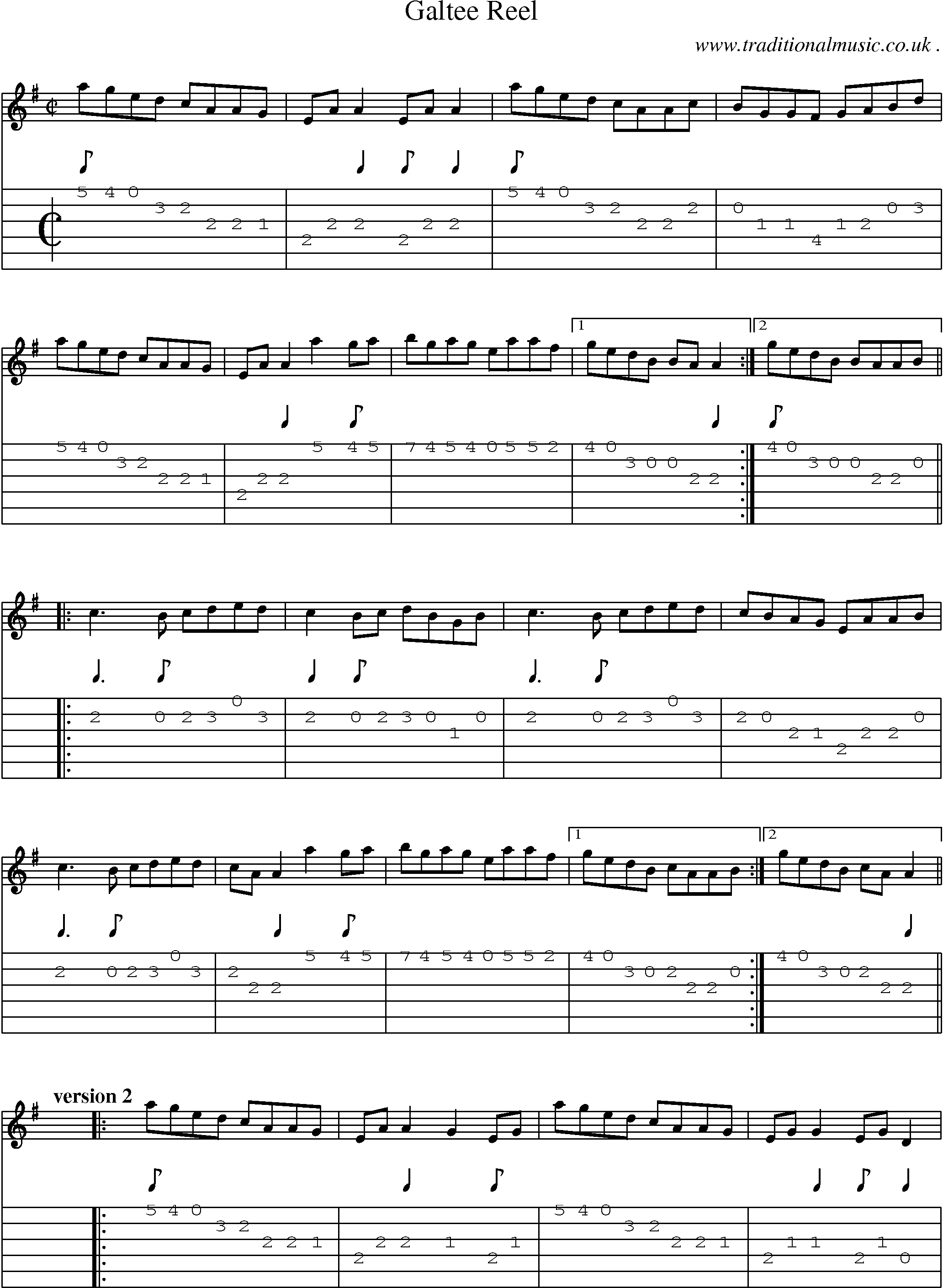 Sheet-Music and Guitar Tabs for Galtee Reel