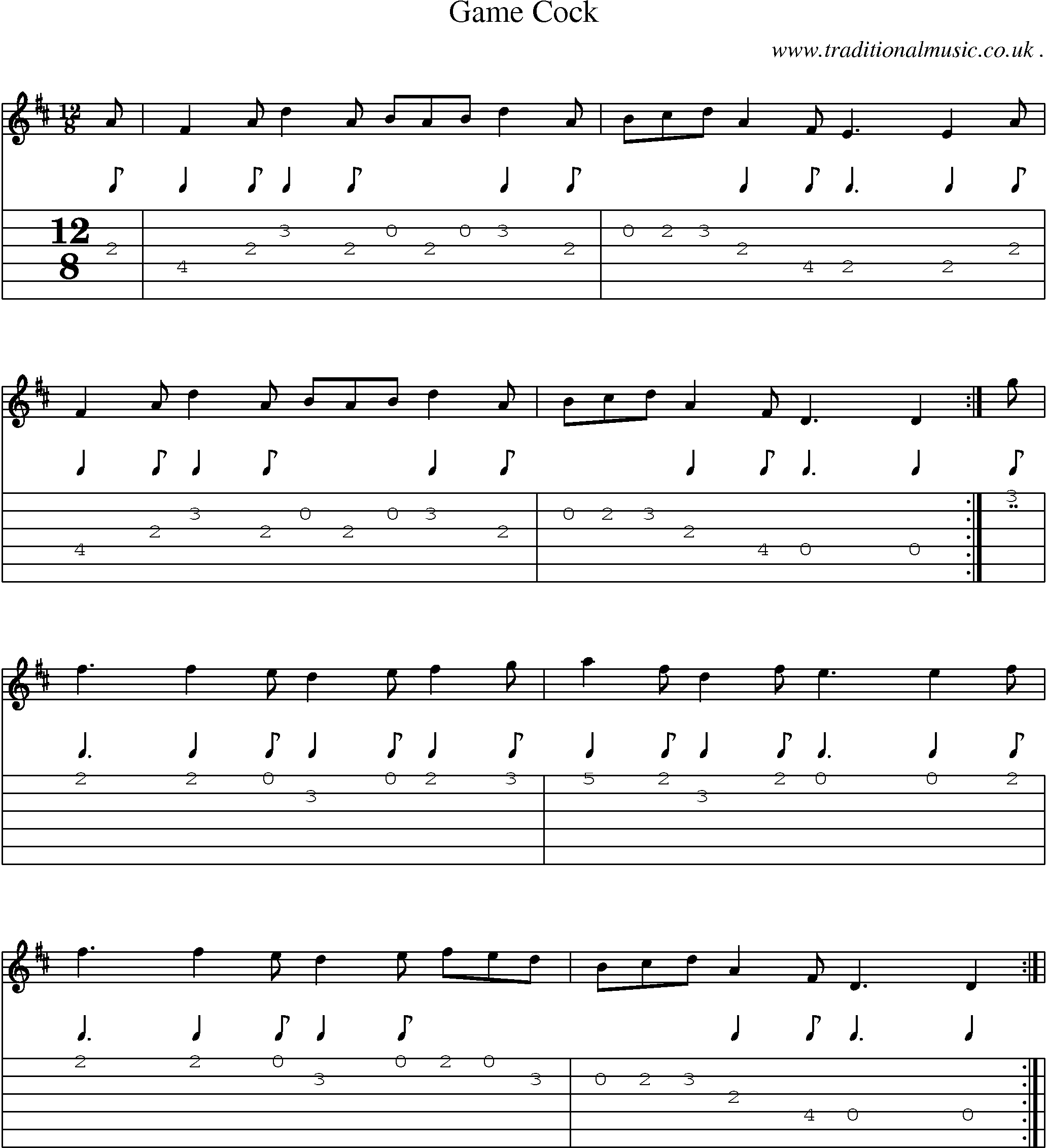 Sheet-Music and Guitar Tabs for Game Cock