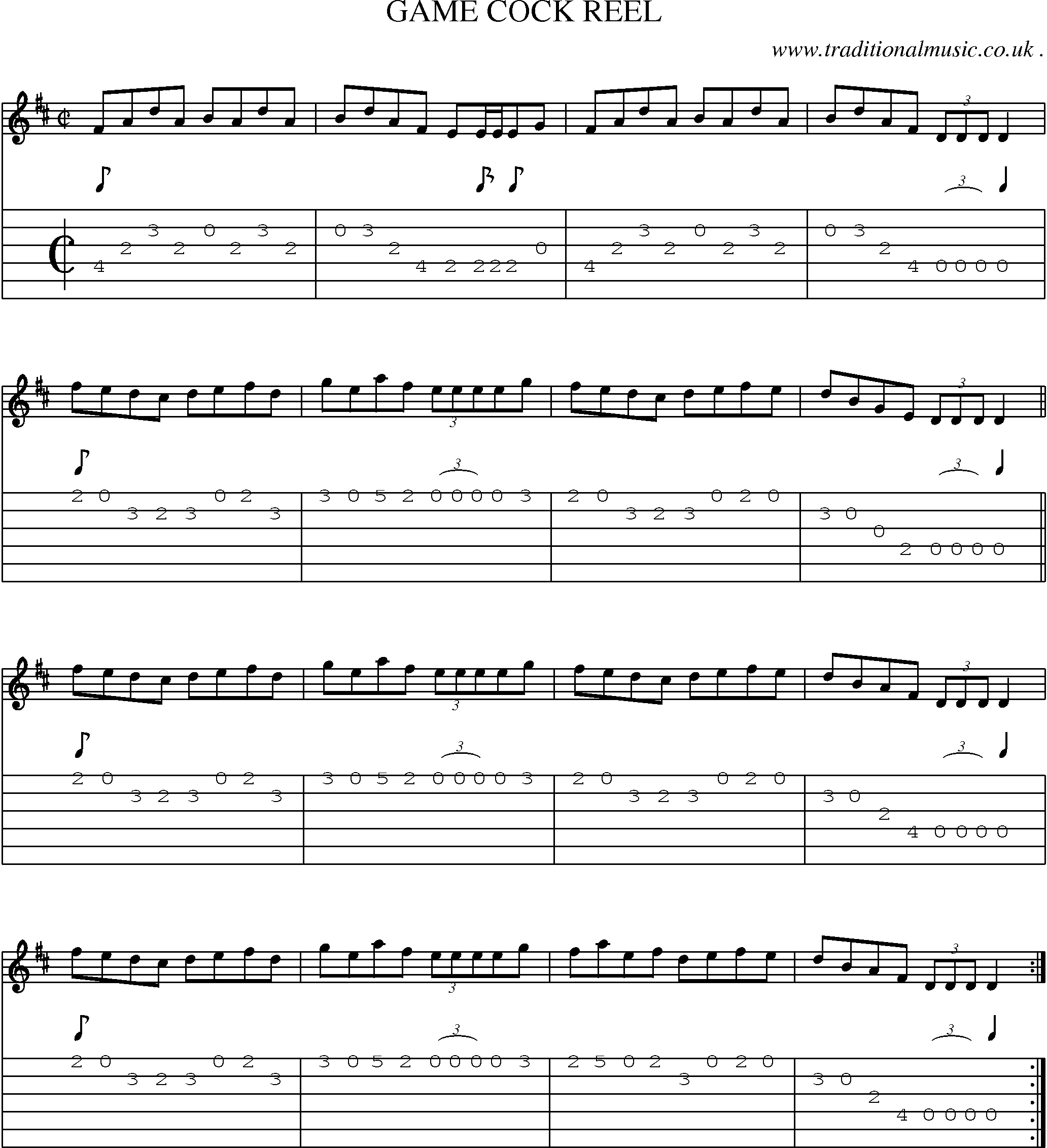 Sheet-Music and Guitar Tabs for Game Cock Reel
