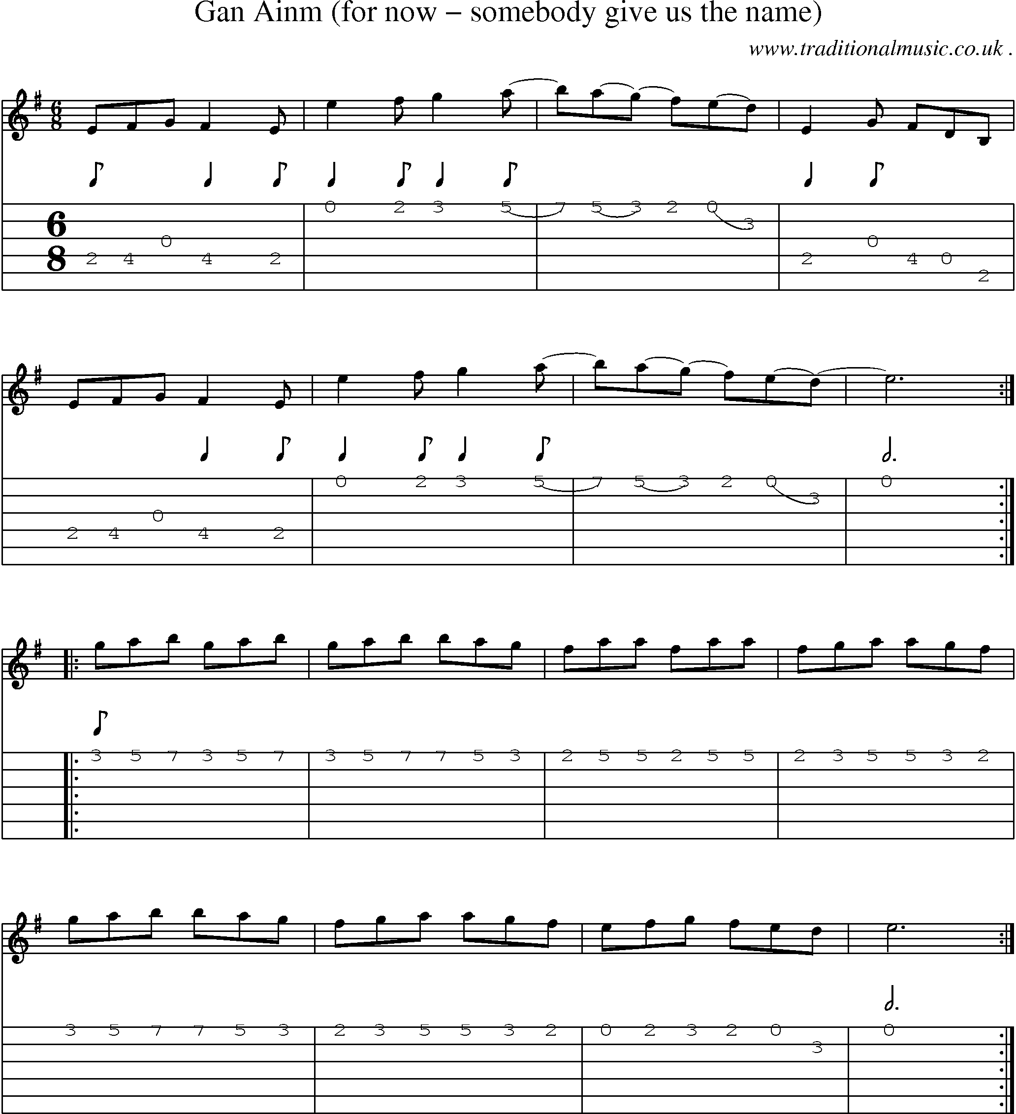 Sheet-Music and Guitar Tabs for Gan Ainm (for Now Somebody Give Us The Name)