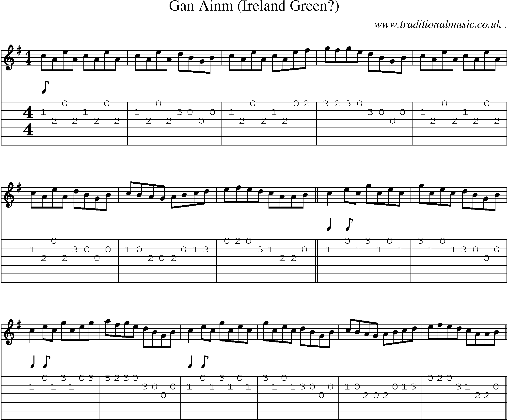 Sheet-Music and Guitar Tabs for Gan Ainm (ireland Green)