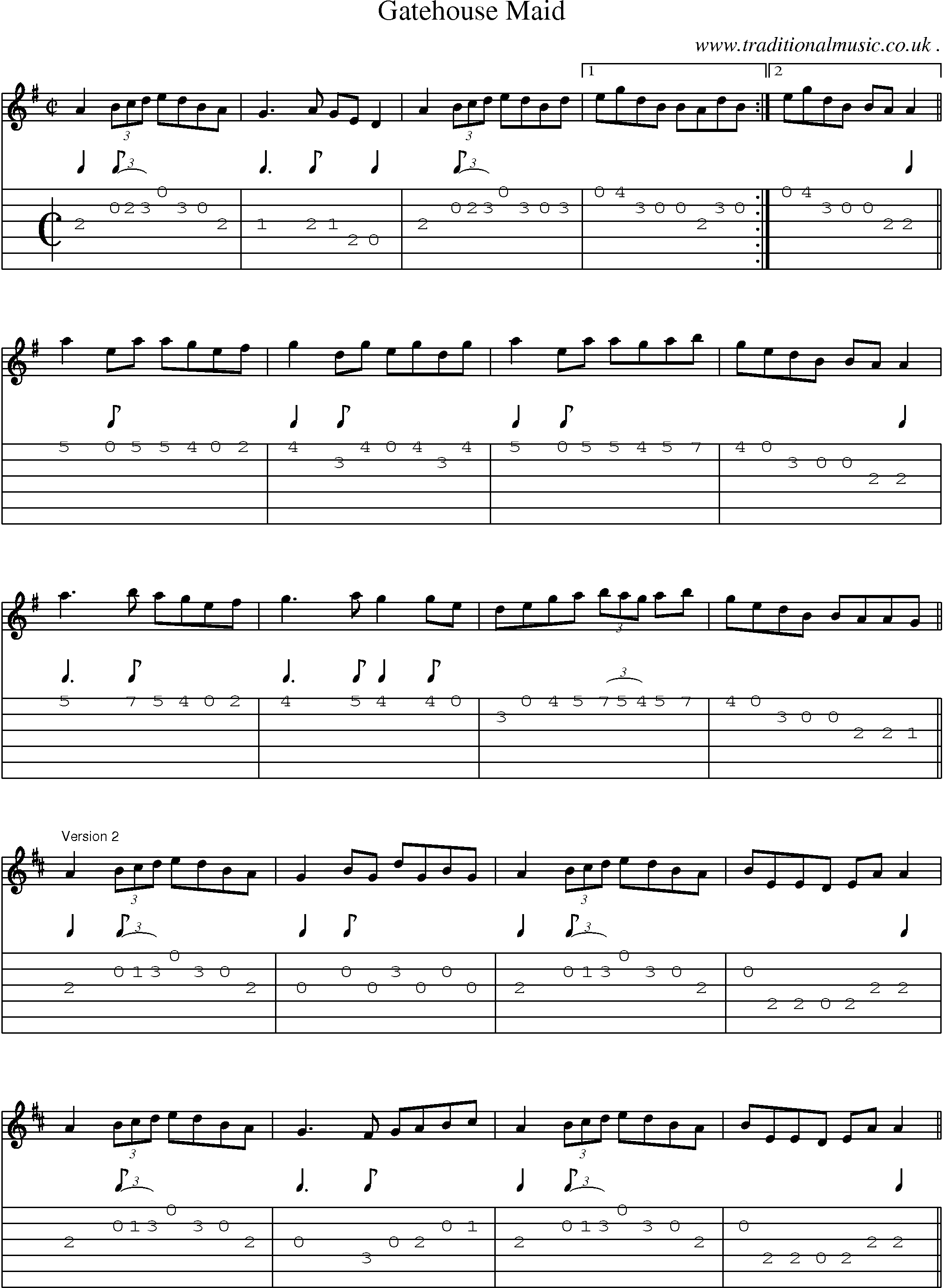 Sheet-Music and Guitar Tabs for Gatehouse Maid