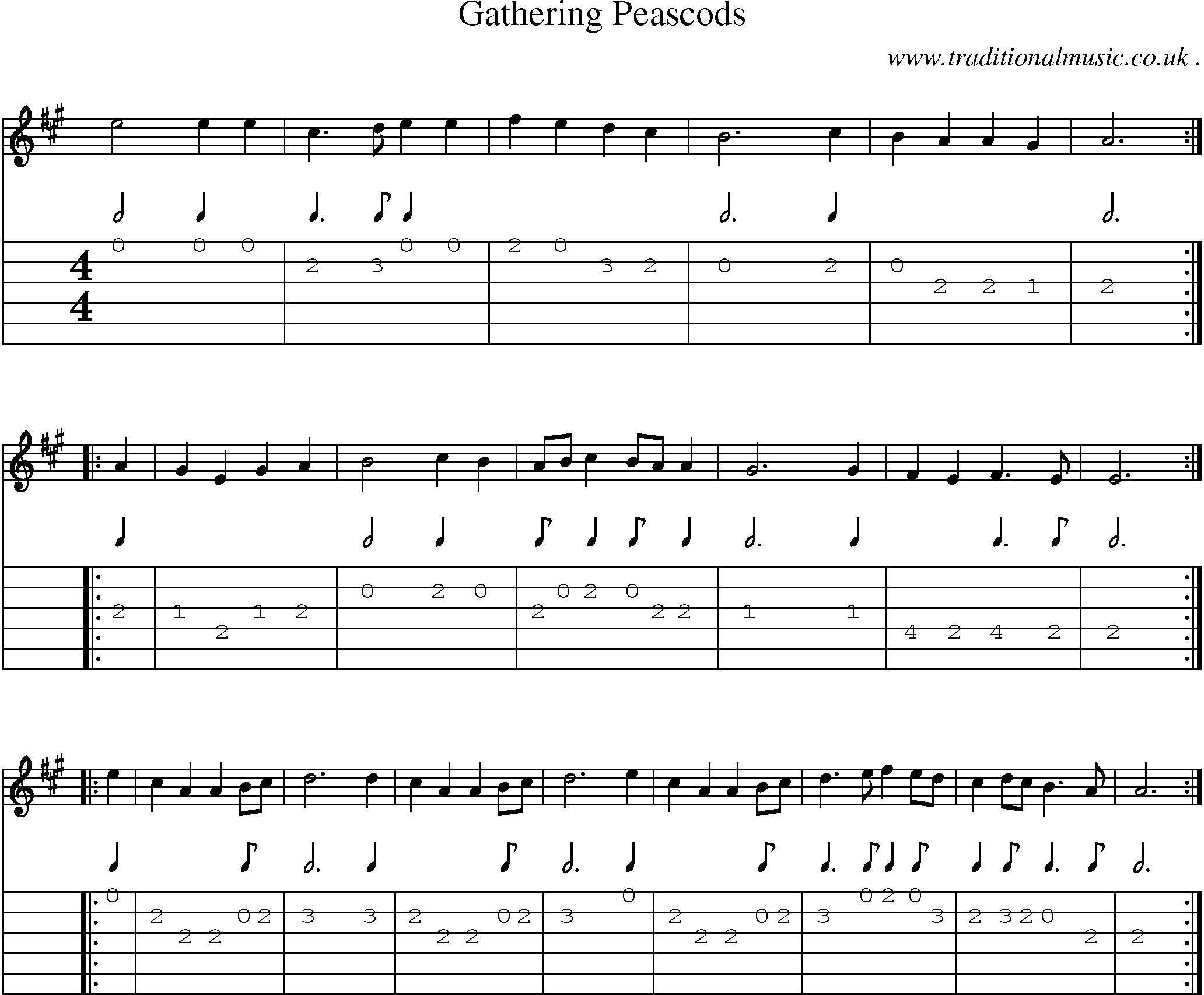 Sheet-Music and Guitar Tabs for Gathering Peascods