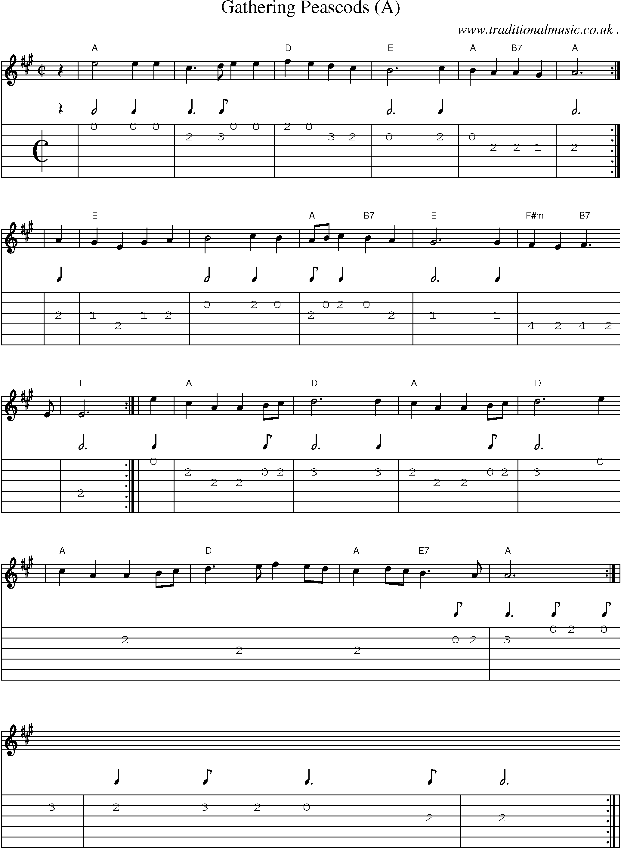 Sheet-Music and Guitar Tabs for Gathering Peascods (a)