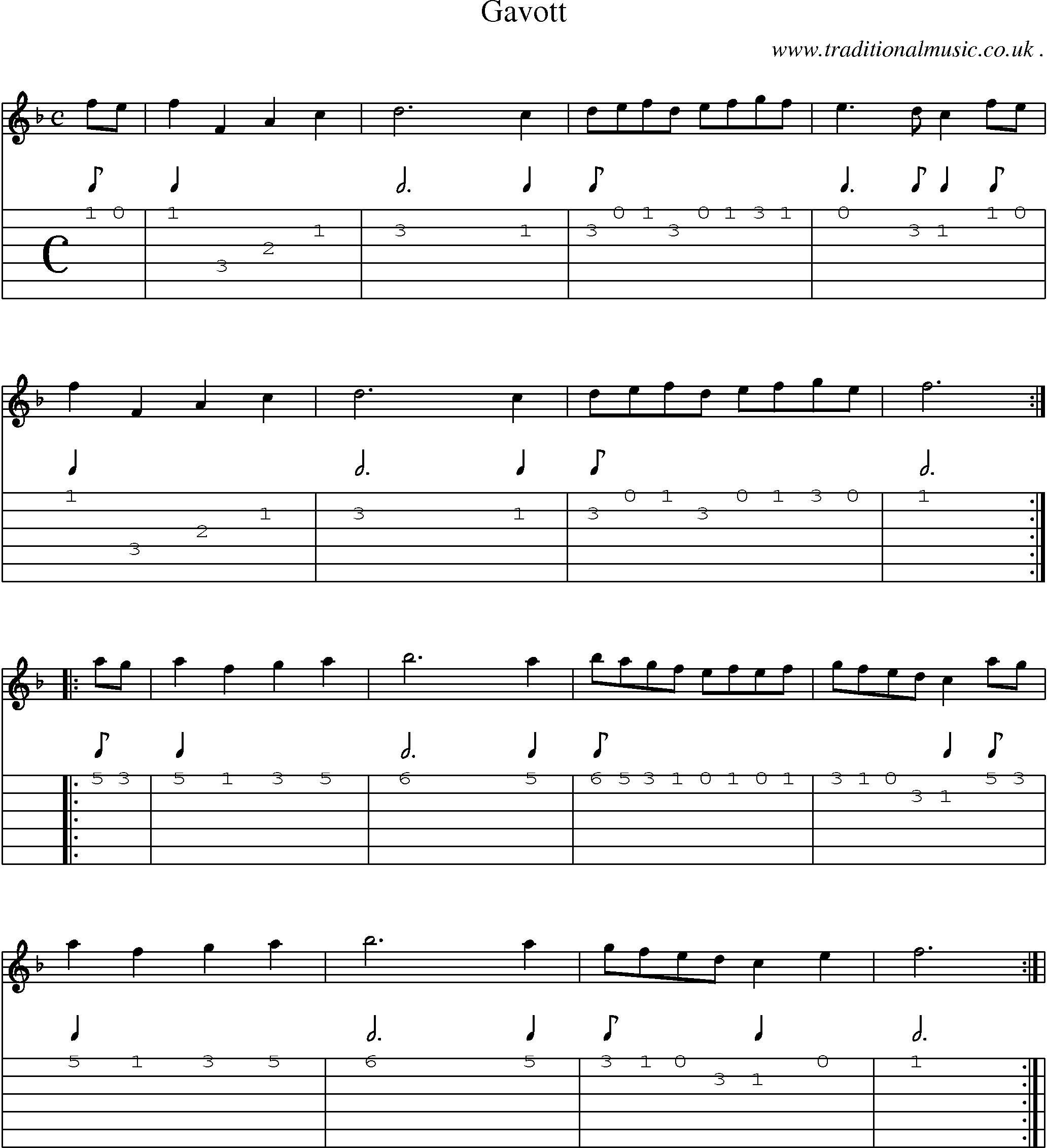 Sheet-Music and Guitar Tabs for Gavott