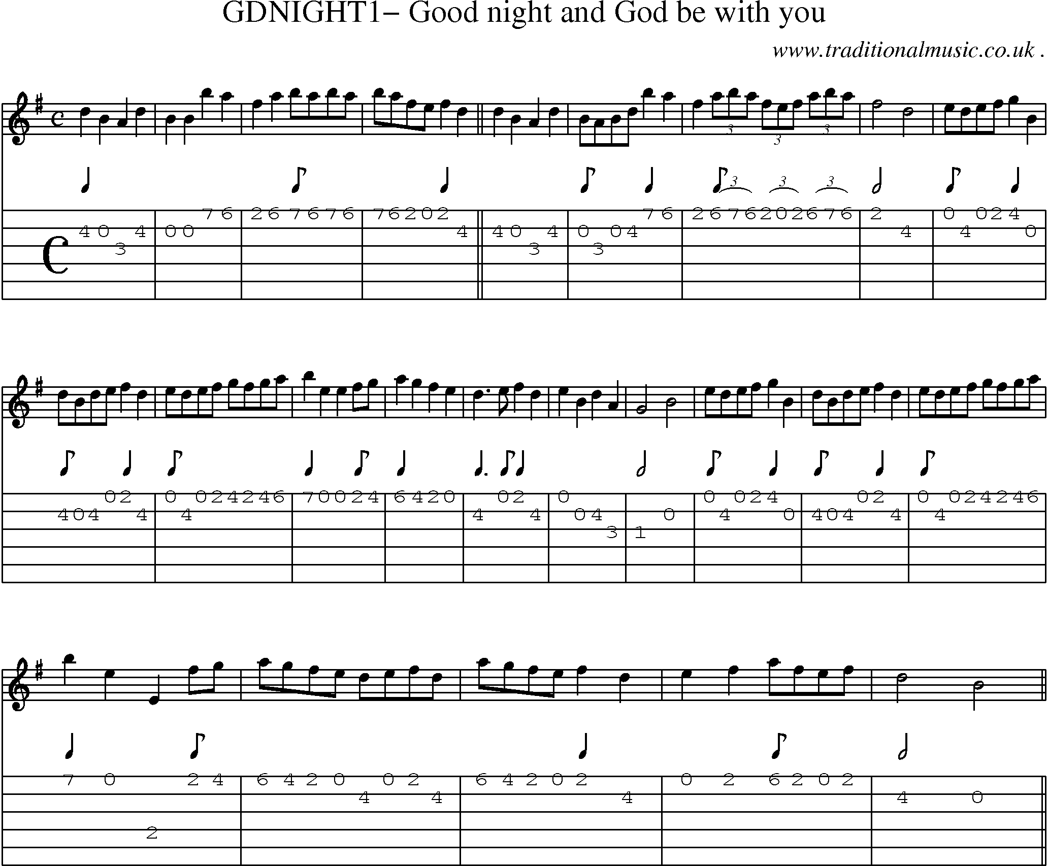 Sheet-Music and Guitar Tabs for Gdnight1 Good Night And God Be With You
