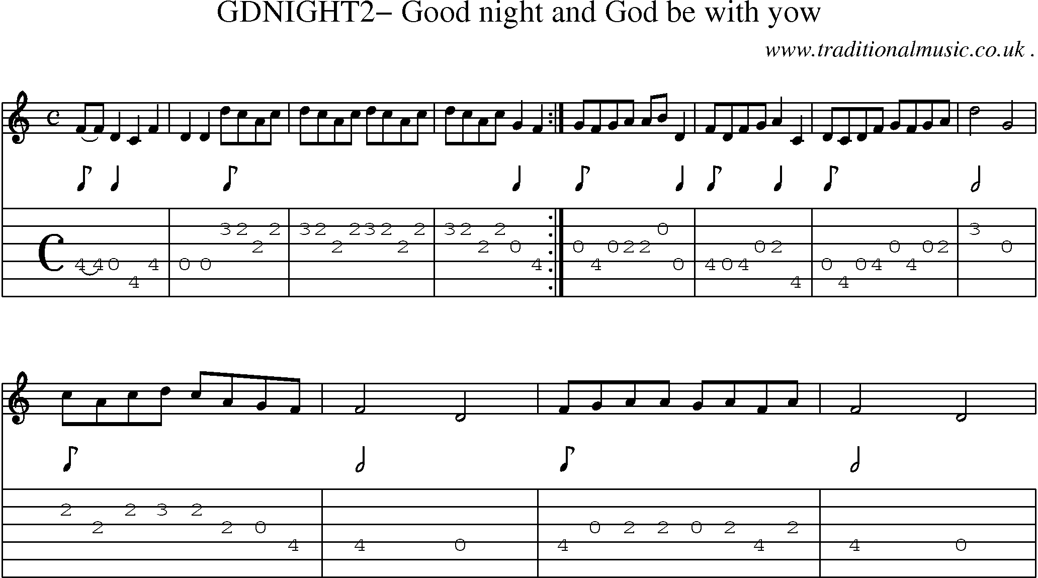 Sheet-Music and Guitar Tabs for Gdnight2 Good Night And God Be With Yow