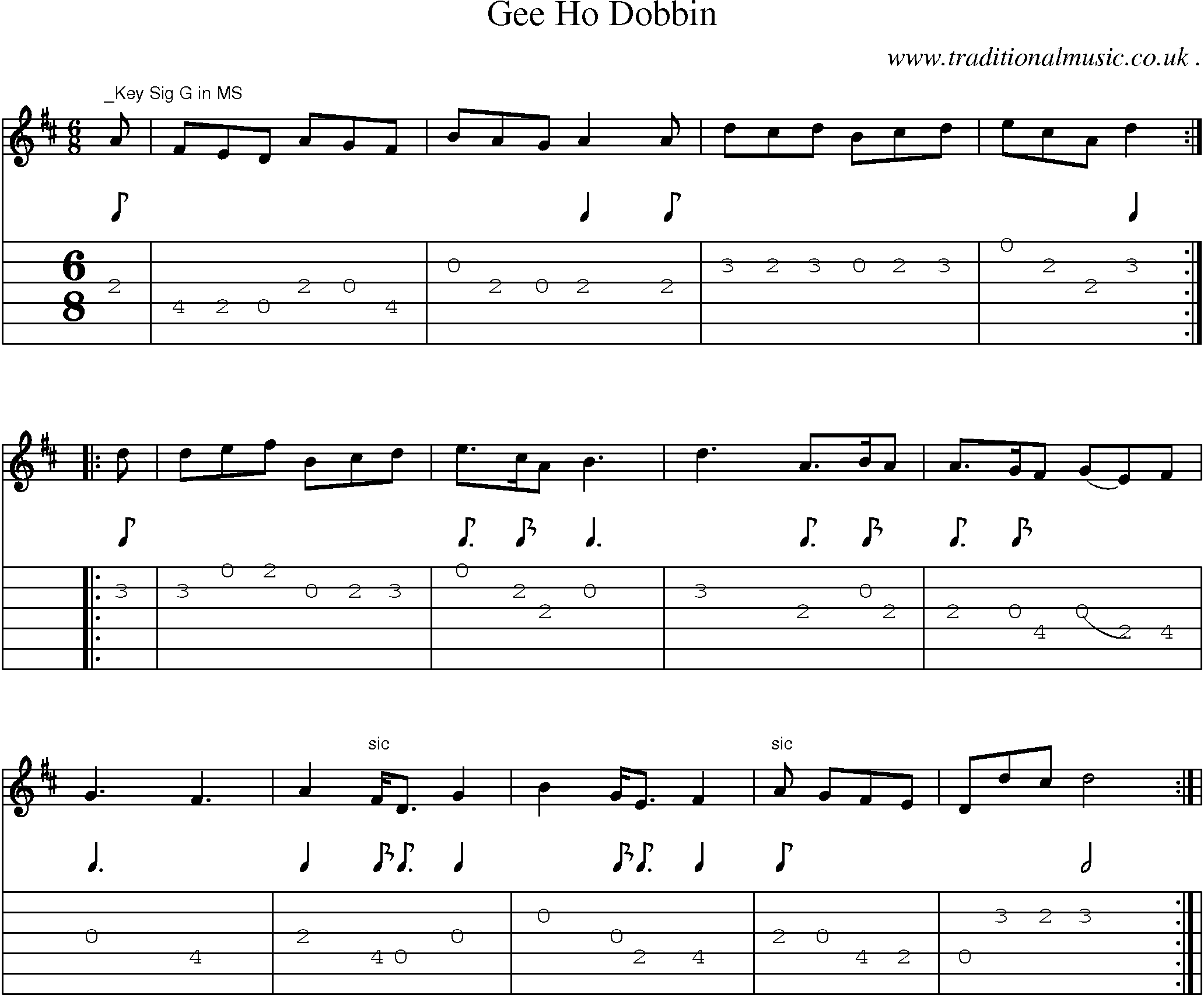 Sheet-Music and Guitar Tabs for Gee Ho Dobbin