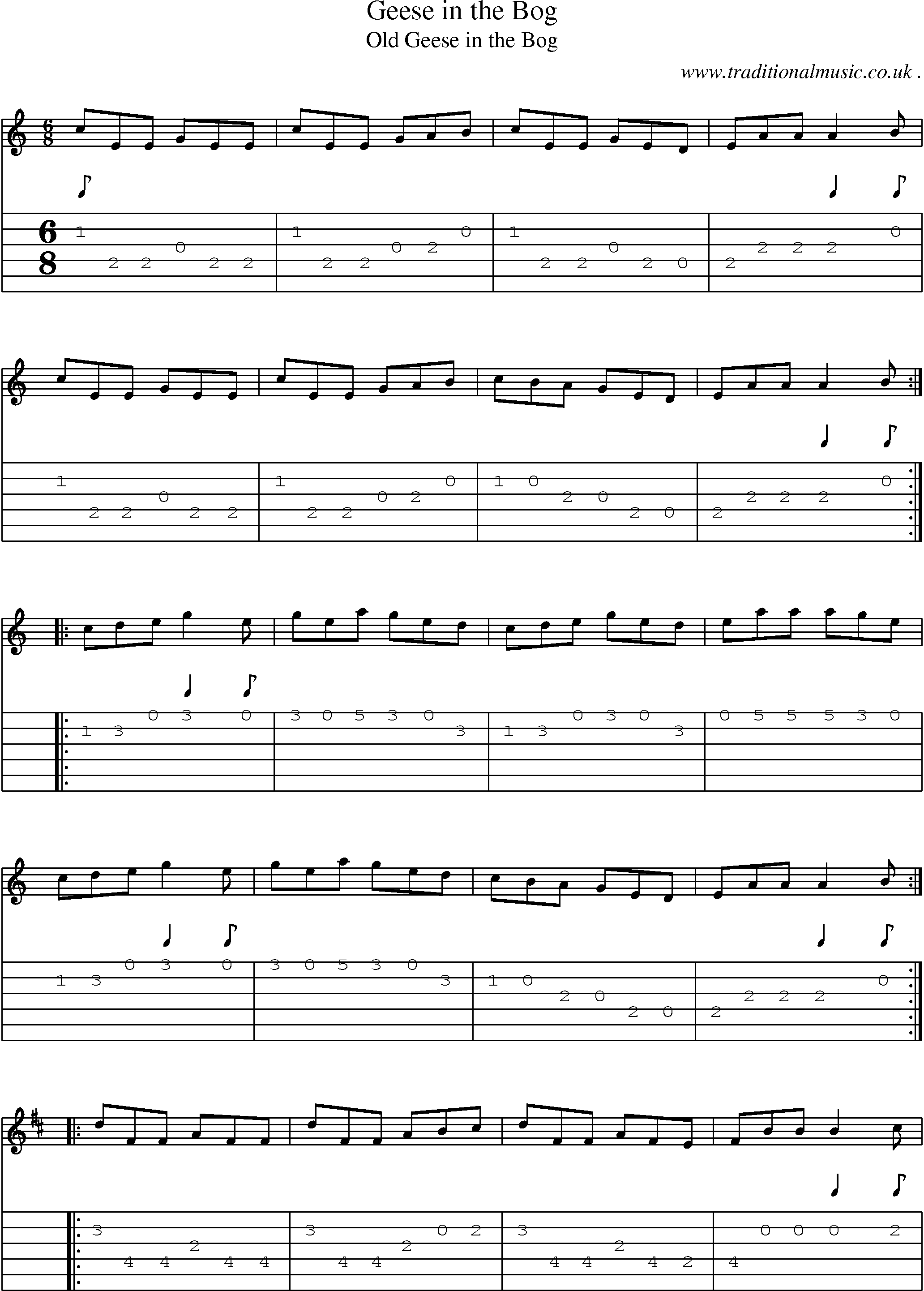 Sheet-Music and Guitar Tabs for Geese In The Bog