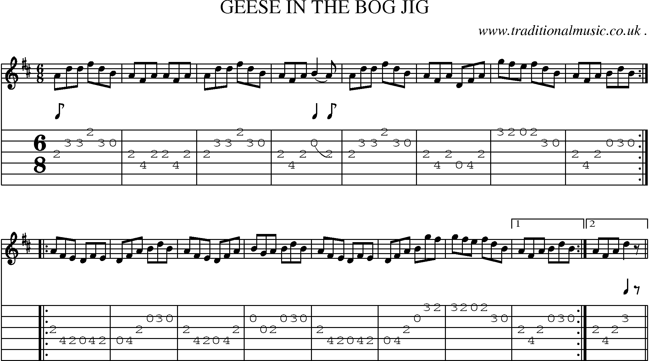 Sheet-Music and Guitar Tabs for Geese In The Bog Jig