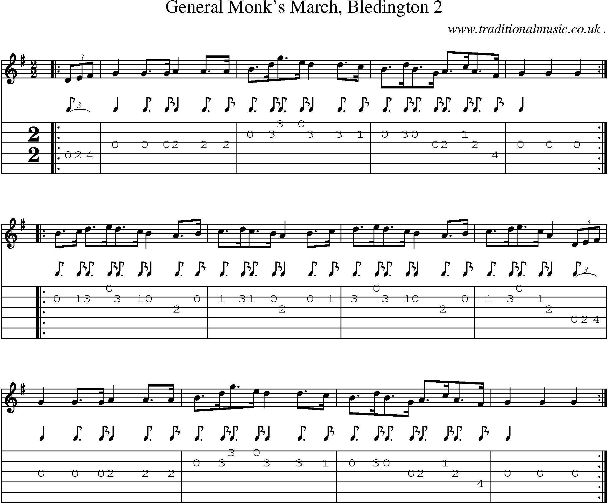 Sheet-Music and Guitar Tabs for General Monks March Bledington 2