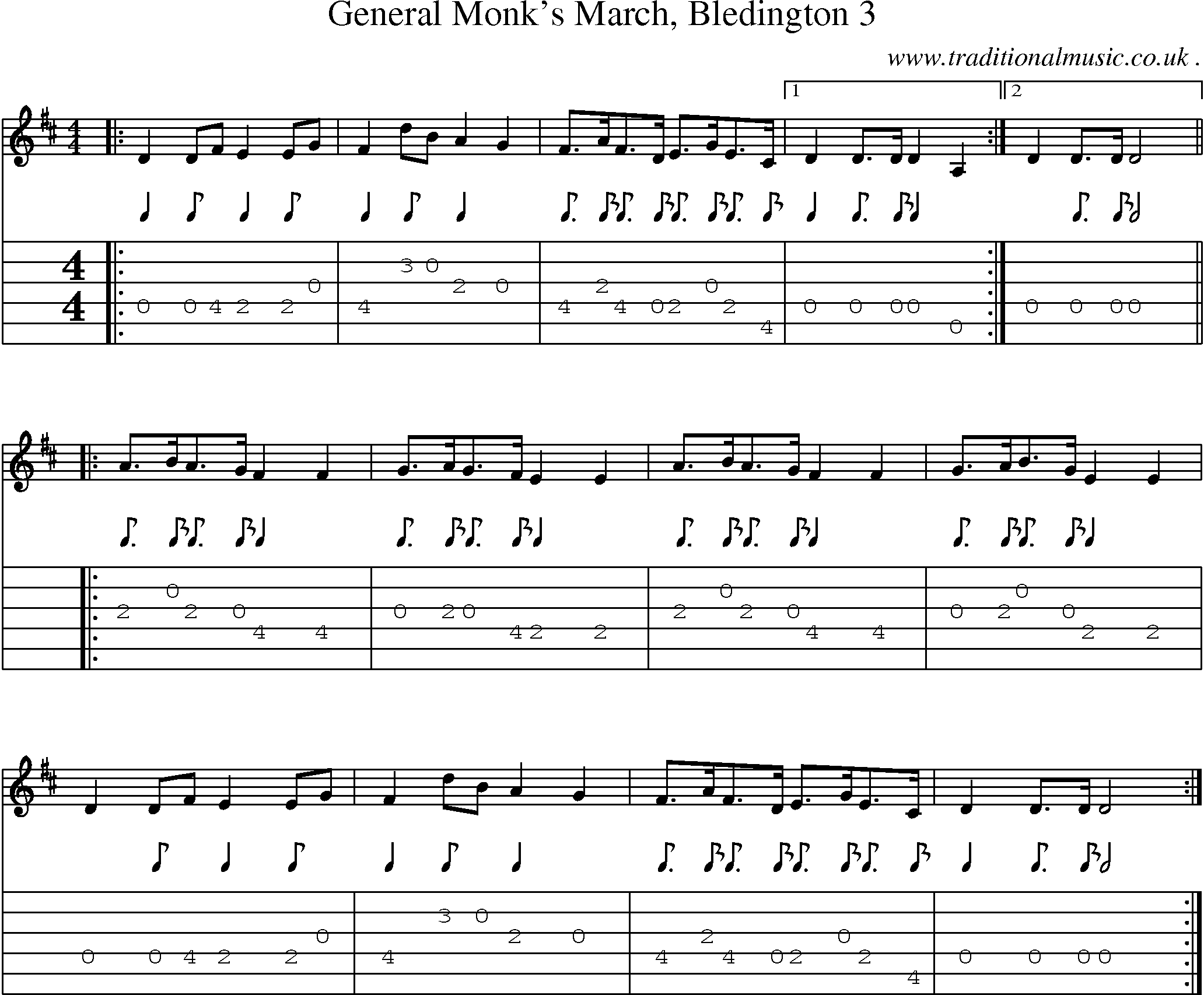Sheet-Music and Guitar Tabs for General Monks March Bledington 3