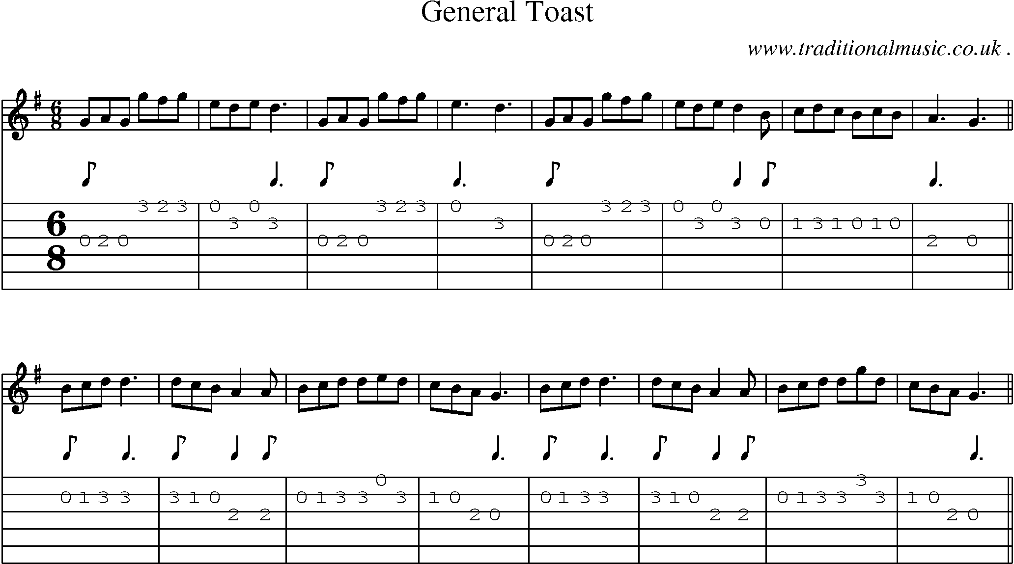Sheet-Music and Guitar Tabs for General Toast