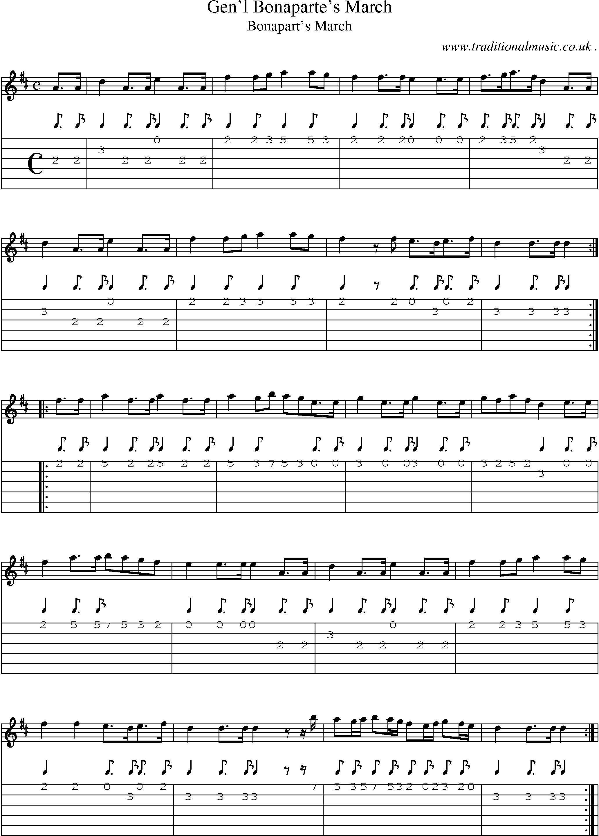 Sheet-Music and Guitar Tabs for Genl Bonapartes March