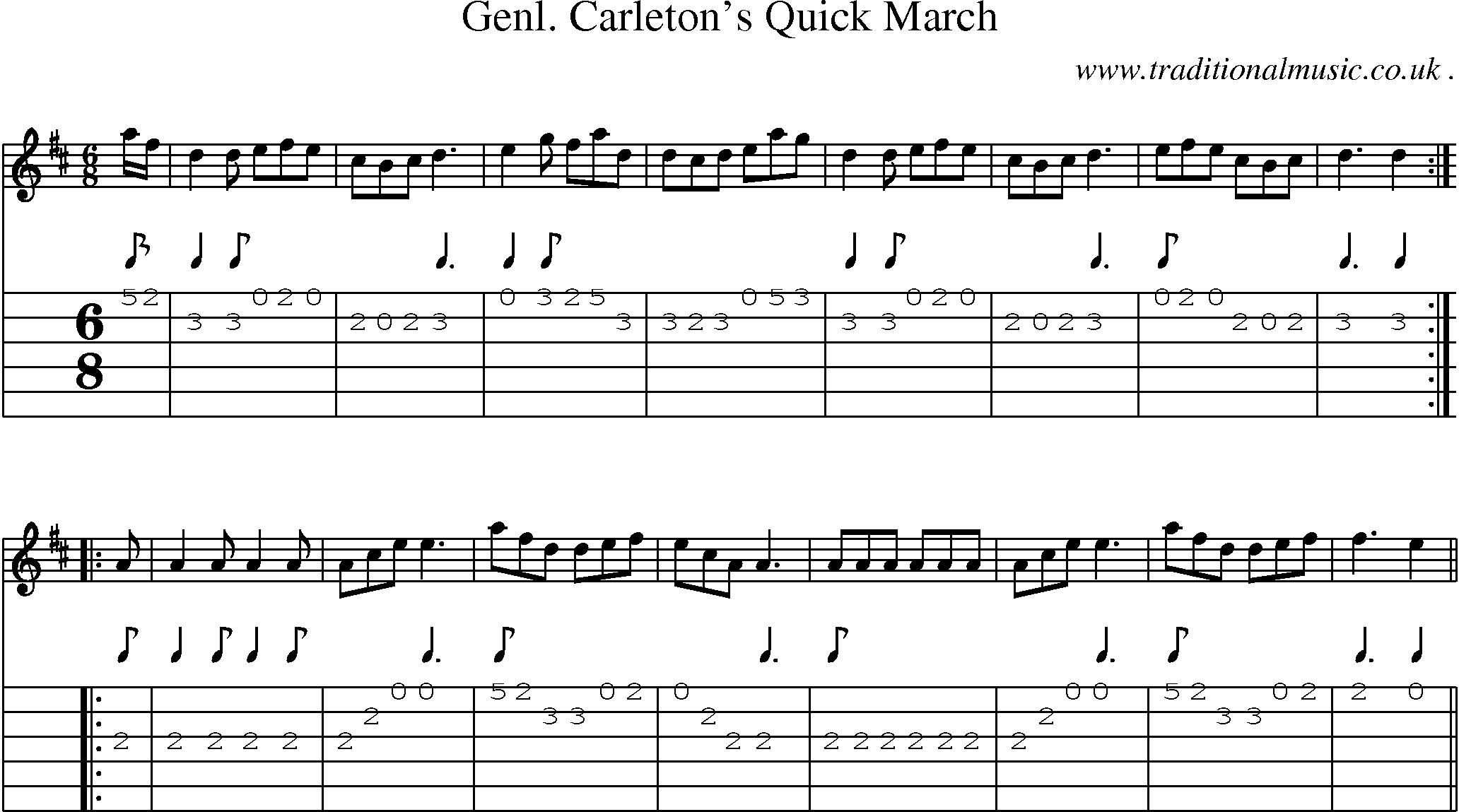 Sheet-Music and Guitar Tabs for Genl Carletons Quick March