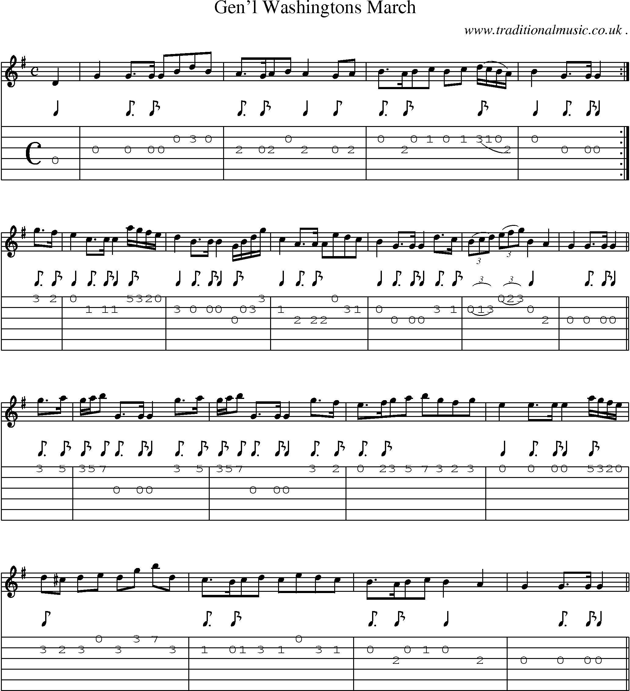 Sheet-Music and Guitar Tabs for Genl Washingtons March