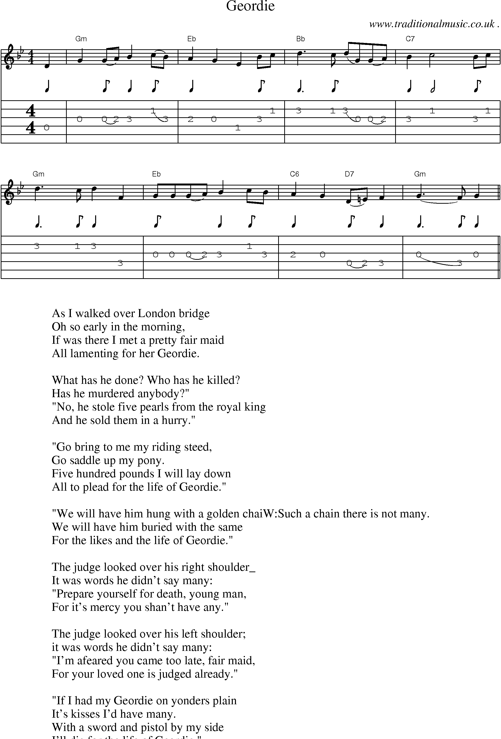 Sheet-Music and Guitar Tabs for Geordie