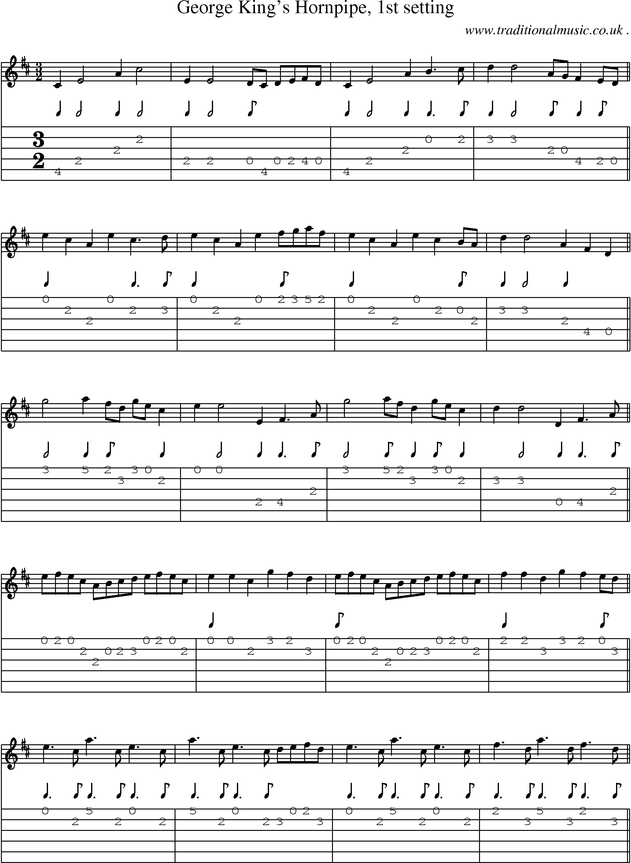 Sheet-Music and Guitar Tabs for George Kings Hornpipe 1st Setting