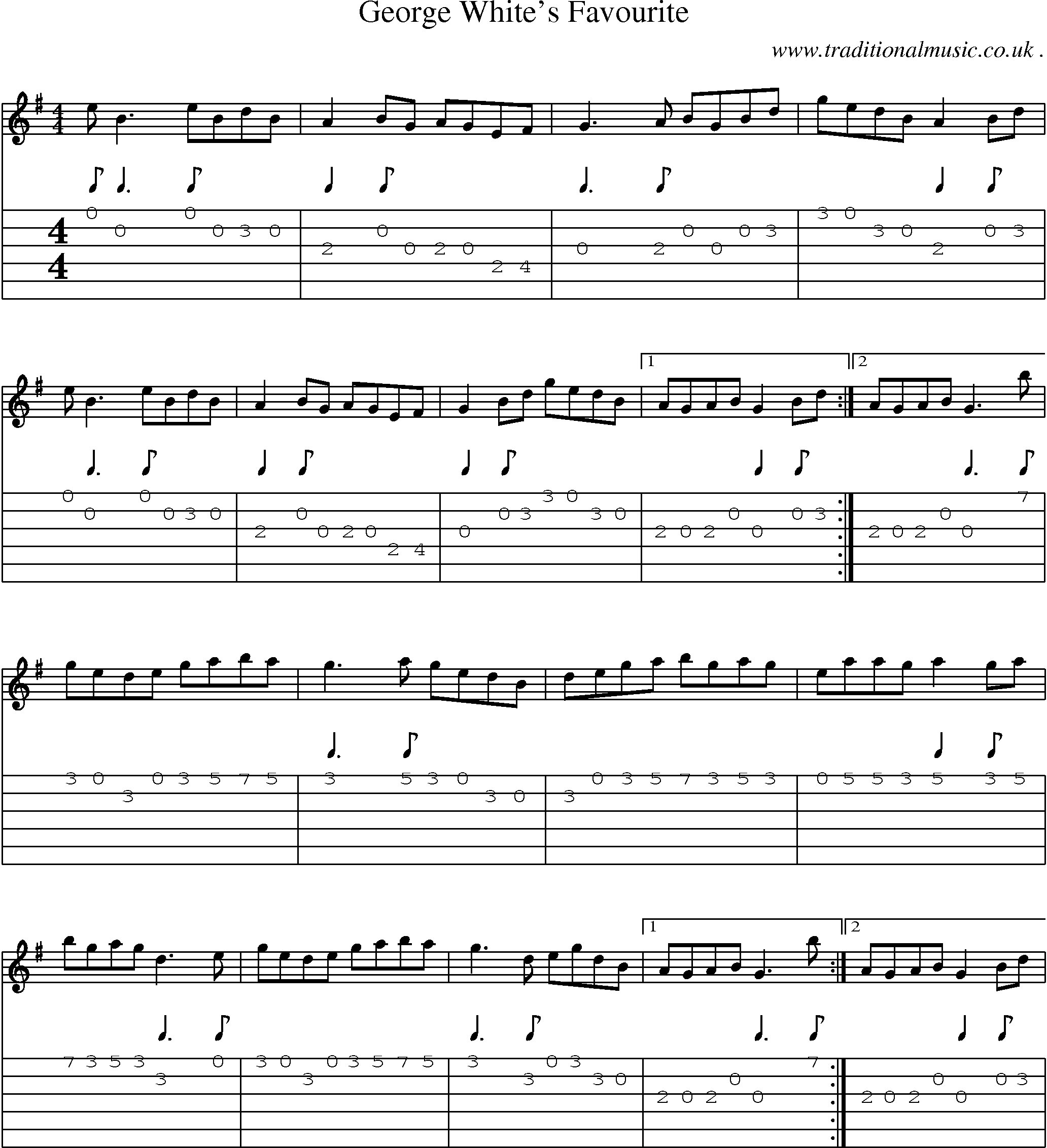 Sheet-Music and Guitar Tabs for George Whites Favourite
