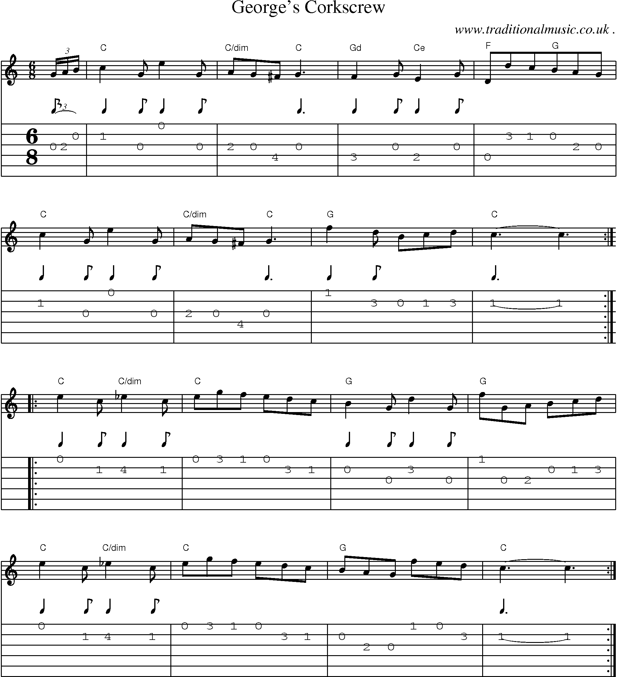 Sheet-Music and Guitar Tabs for Georges Corkscrew
