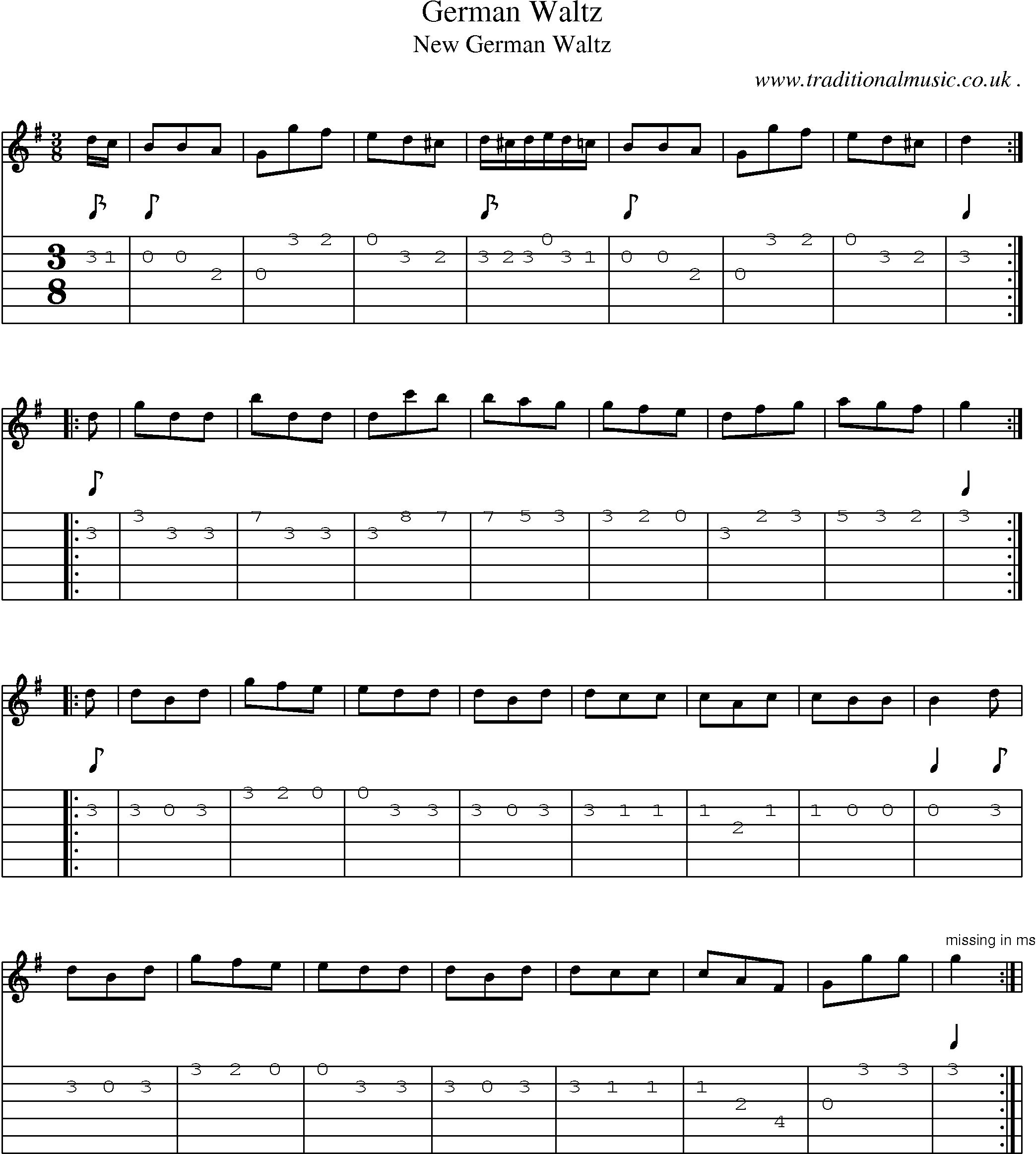 Sheet-Music and Guitar Tabs for German Waltz