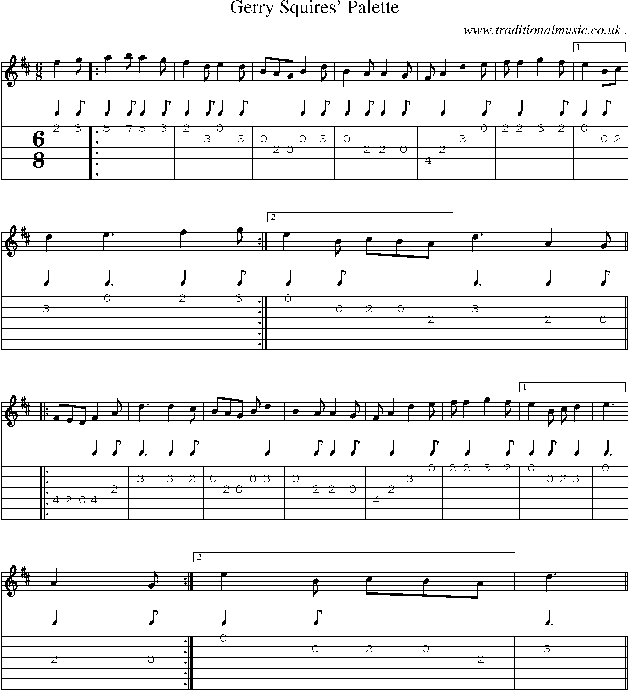Sheet-Music and Guitar Tabs for Gerry Squires Palette