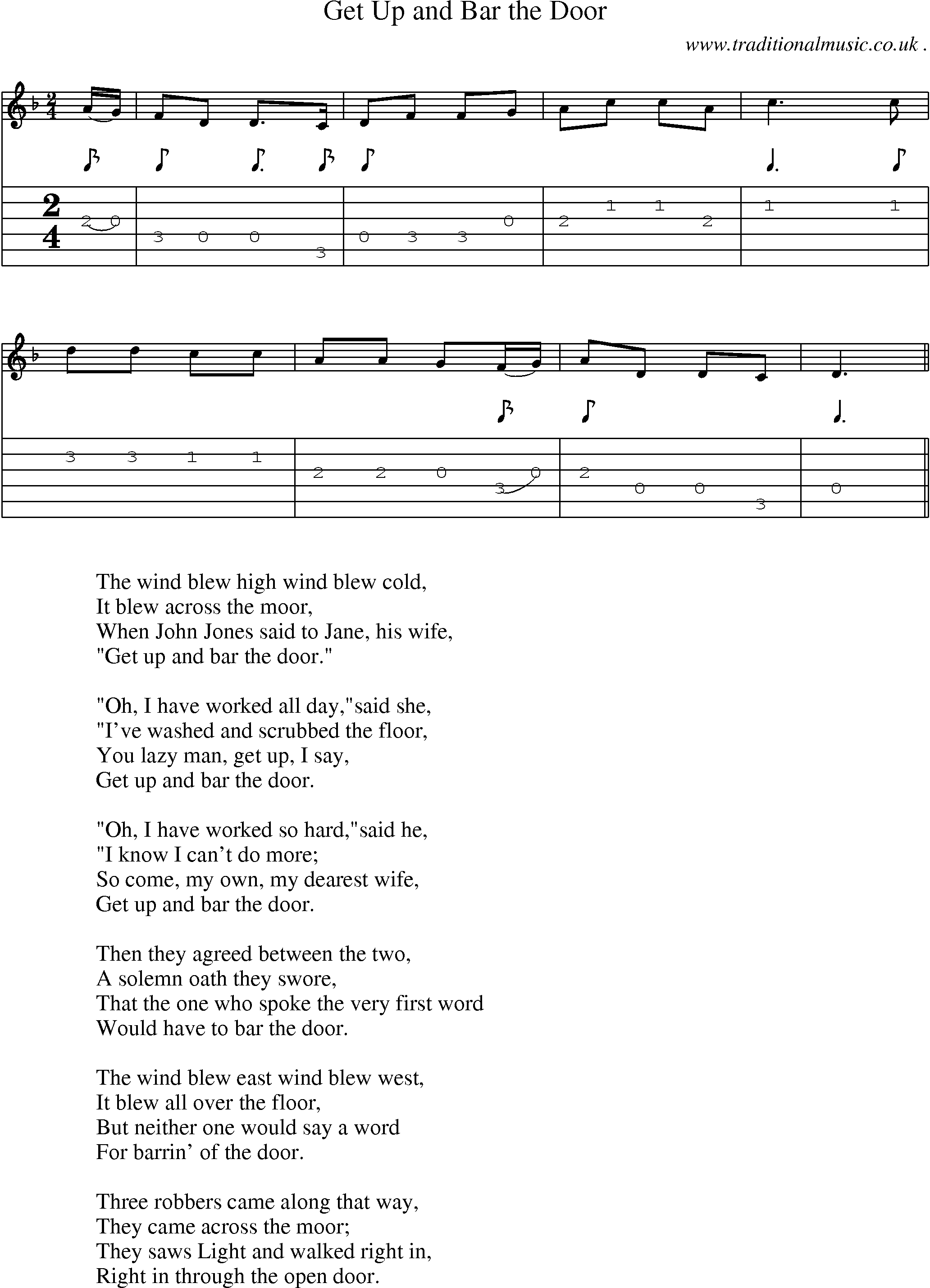 Sheet-Music and Guitar Tabs for Get Up And Bar The Door