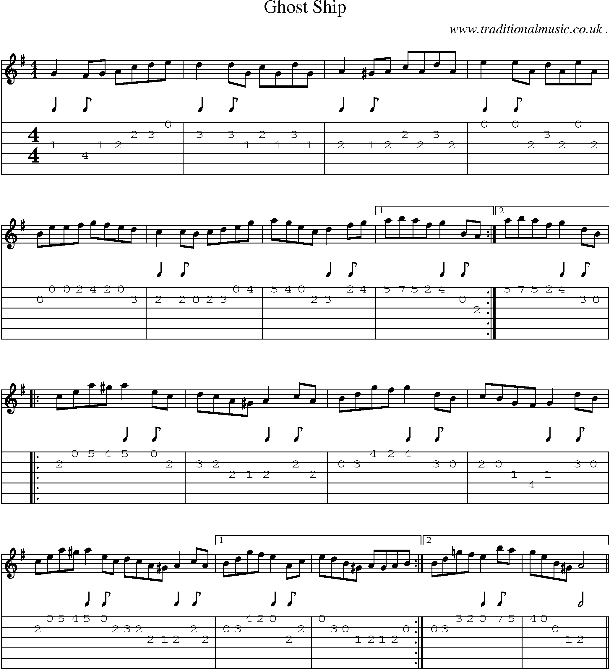 Sheet-Music and Guitar Tabs for Ghost Ship